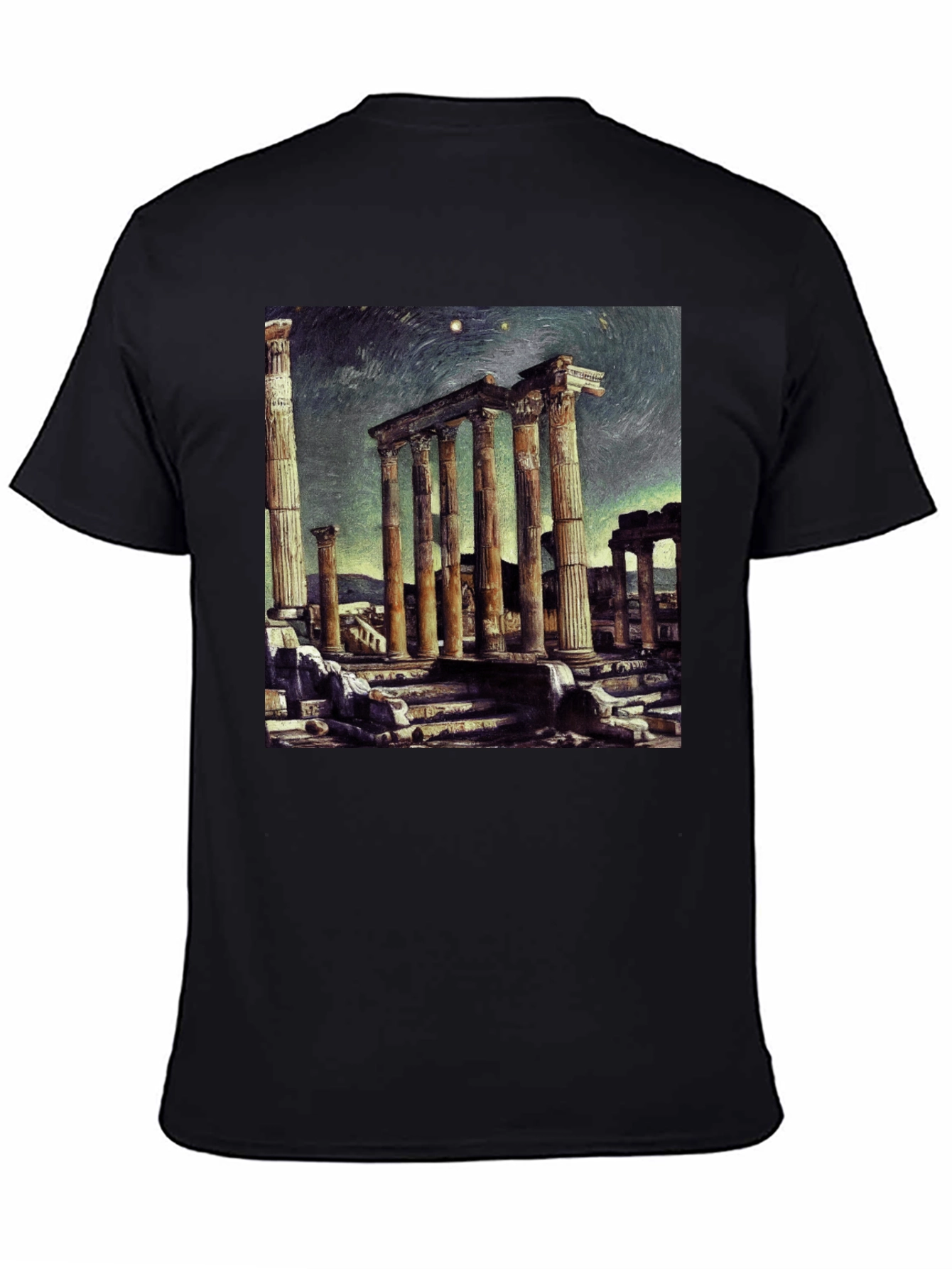 Temple Ruins Graphic Tee - Artistic Black T-Shirt