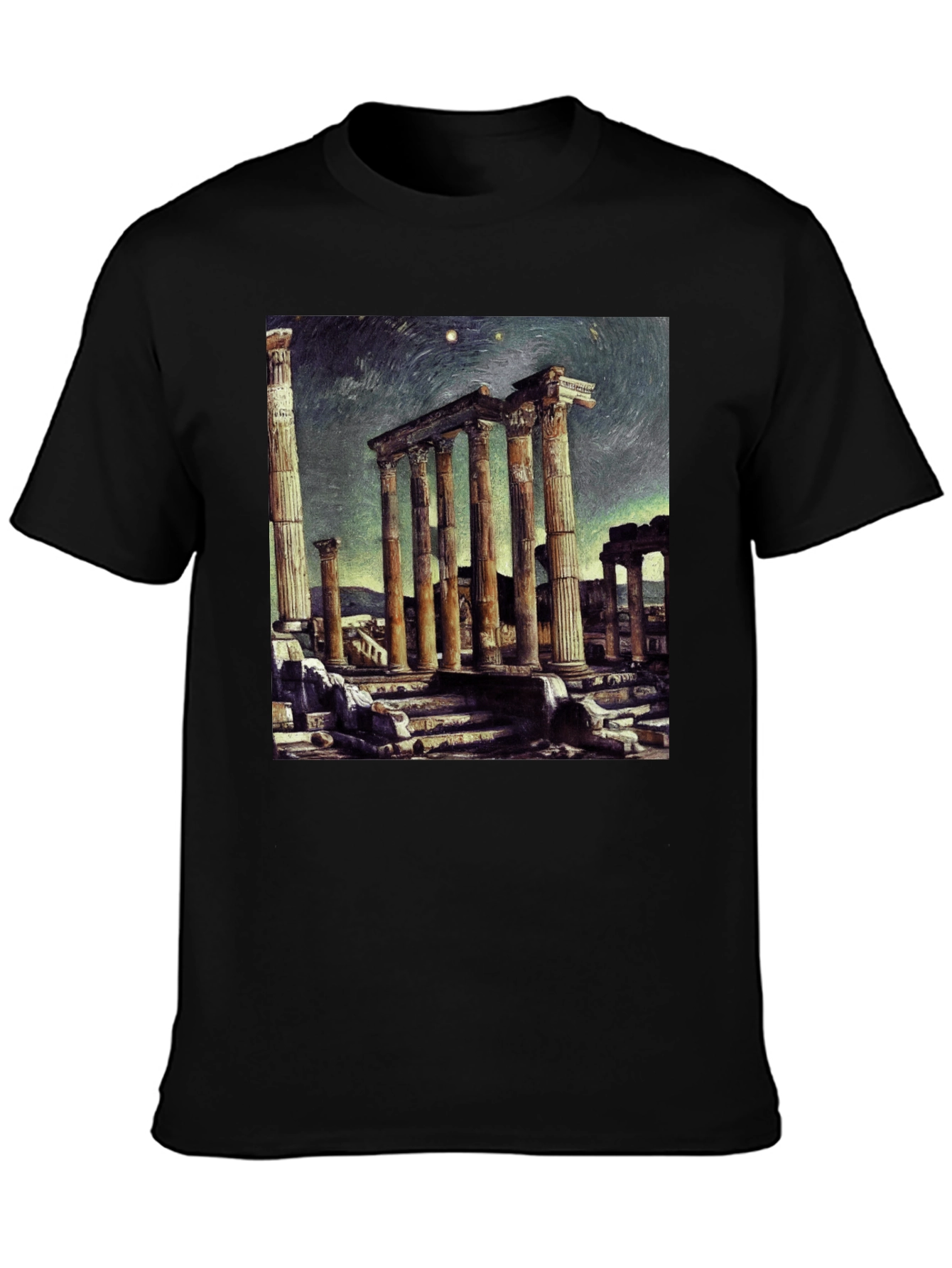 Temple Ruins Graphic Tee - Artistic Black T-Shirt
