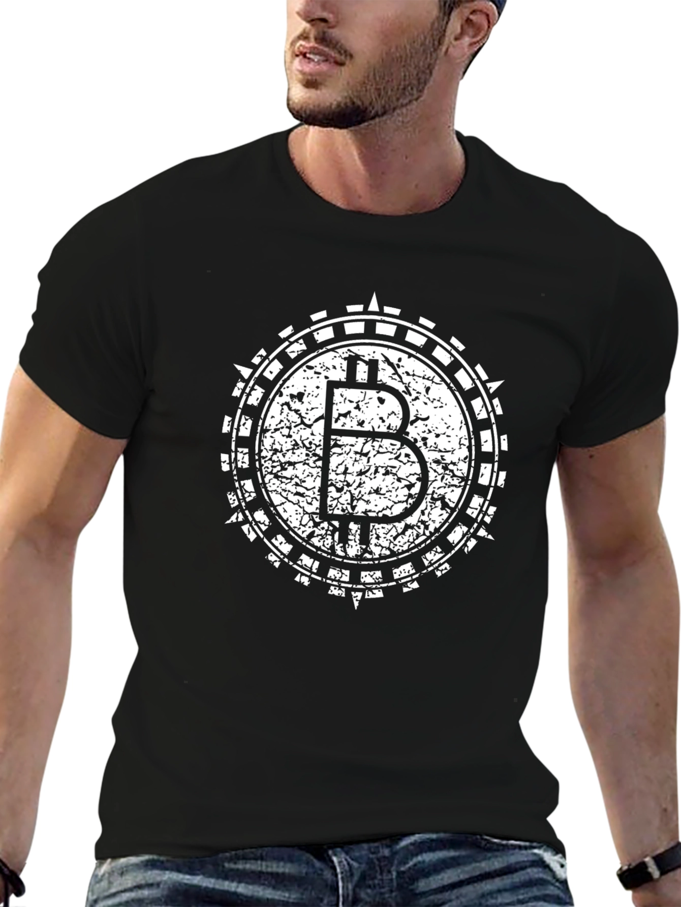 Bitcoin Distressed Logo Black T-Shirt