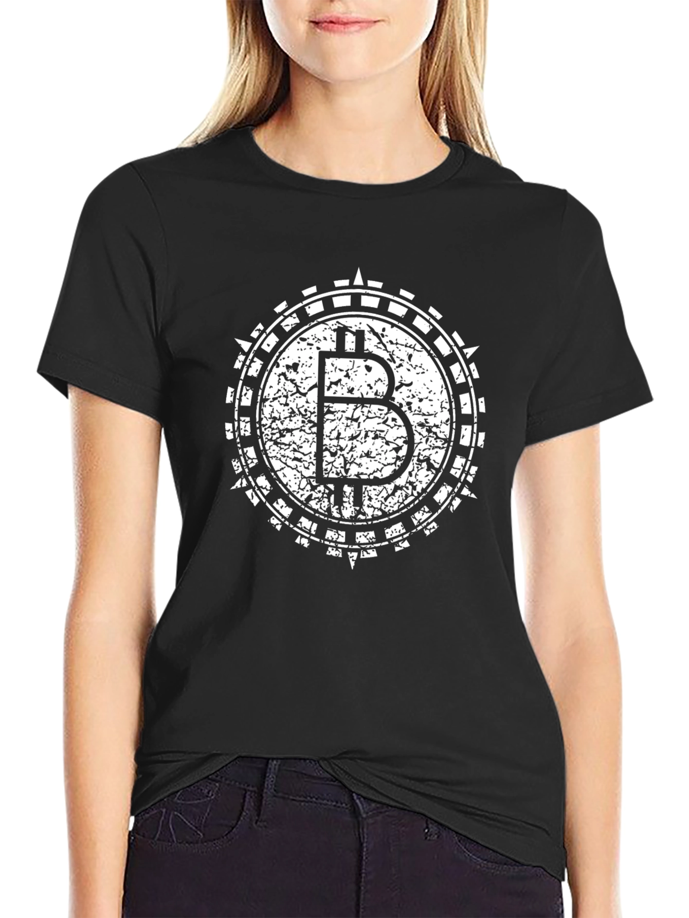 Bitcoin Distressed Logo Black T-Shirt