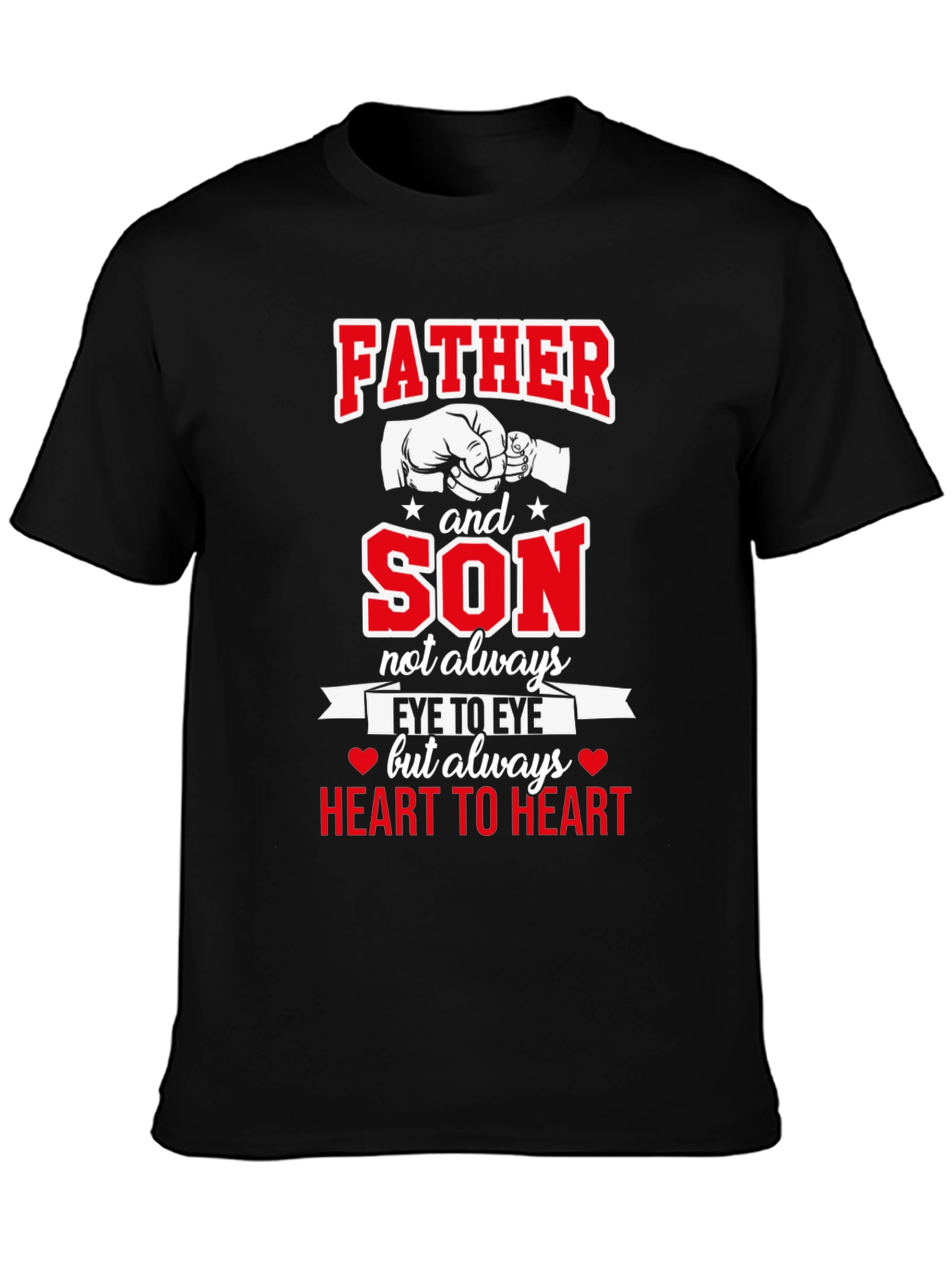 Father and Son Heart to Heart Black T-Shirt