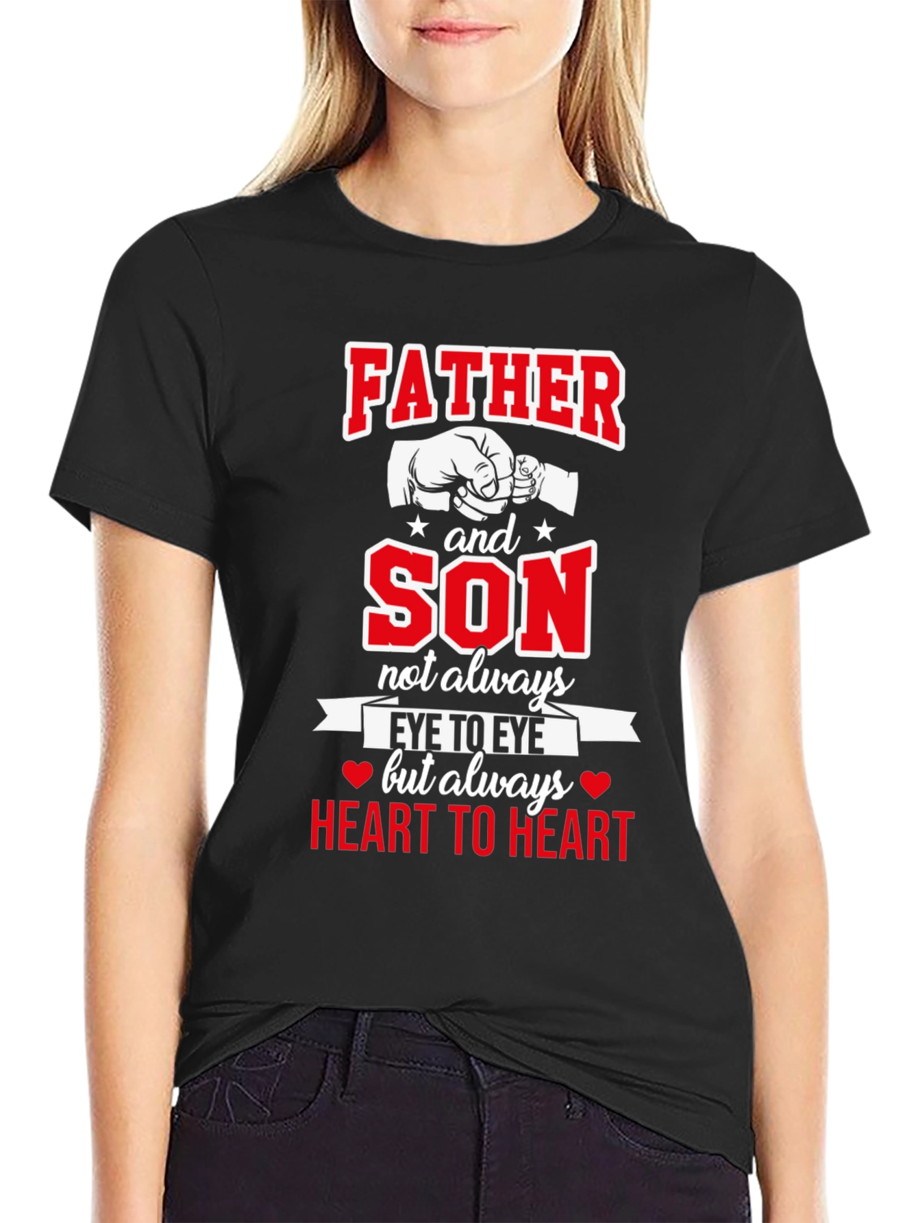 Father and Son Heart to Heart Black T-Shirt