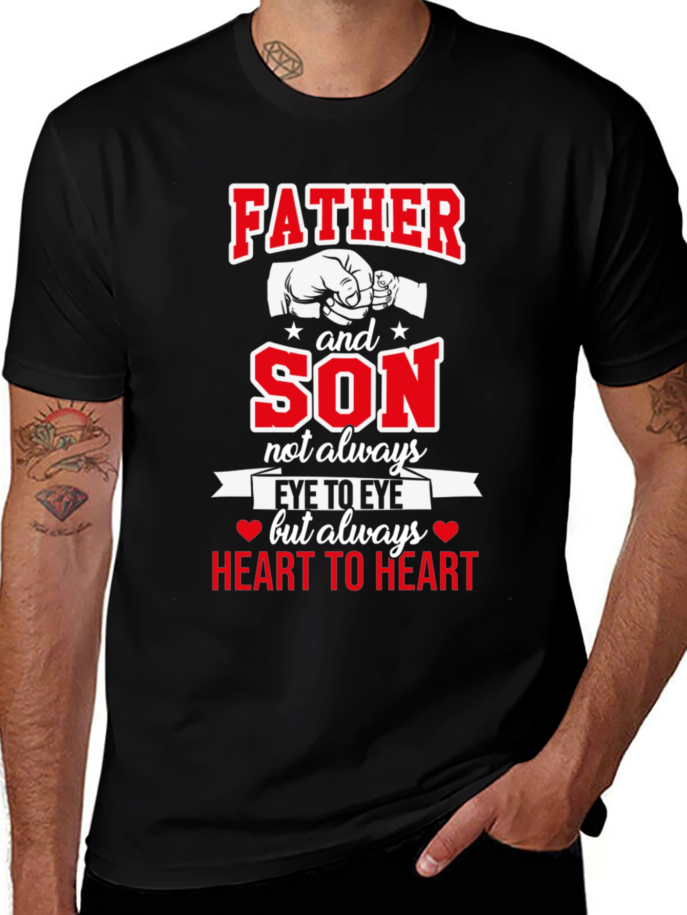 Father and Son Heart to Heart Black T-Shirt