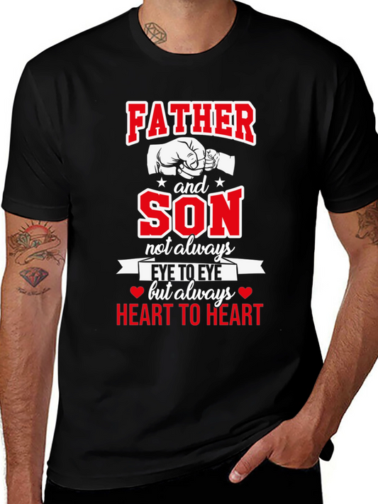 Father and Son Heart to Heart Black T-Shirt