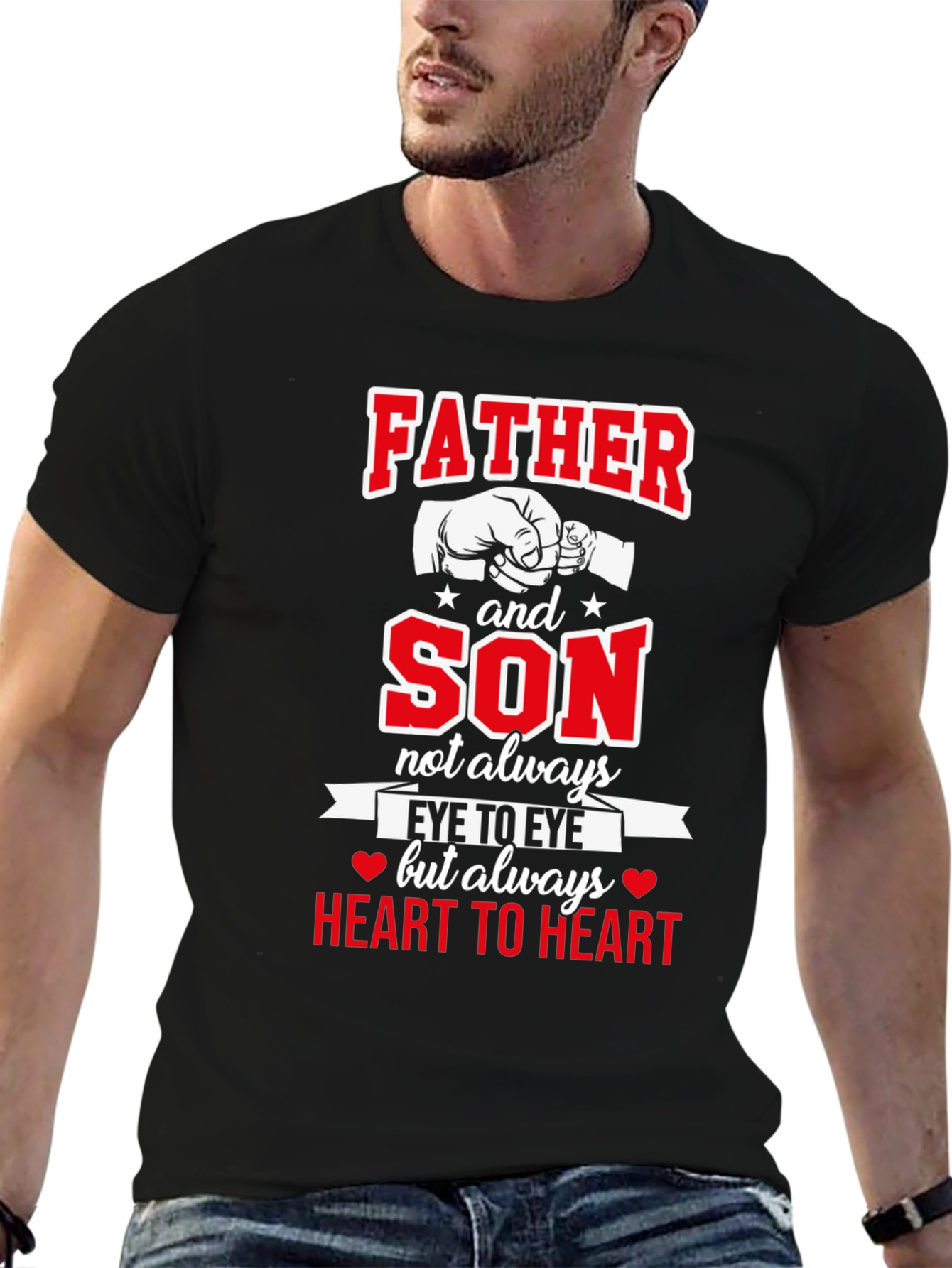 Father and Son Heart to Heart Black T-Shirt
