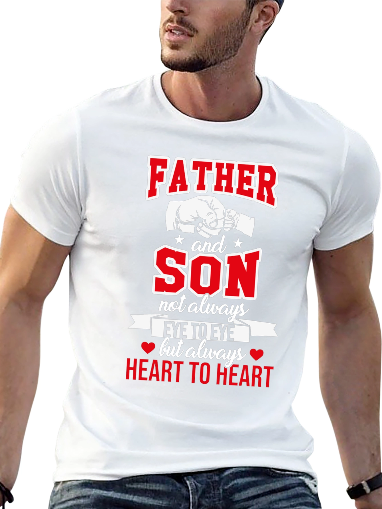 Father and Son Heart to Heart Black T-Shirt