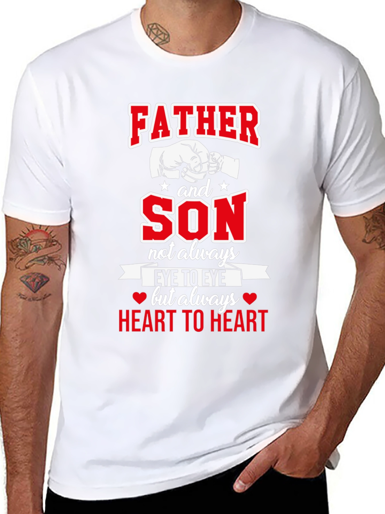 Father and Son Heart to Heart Black T-Shirt