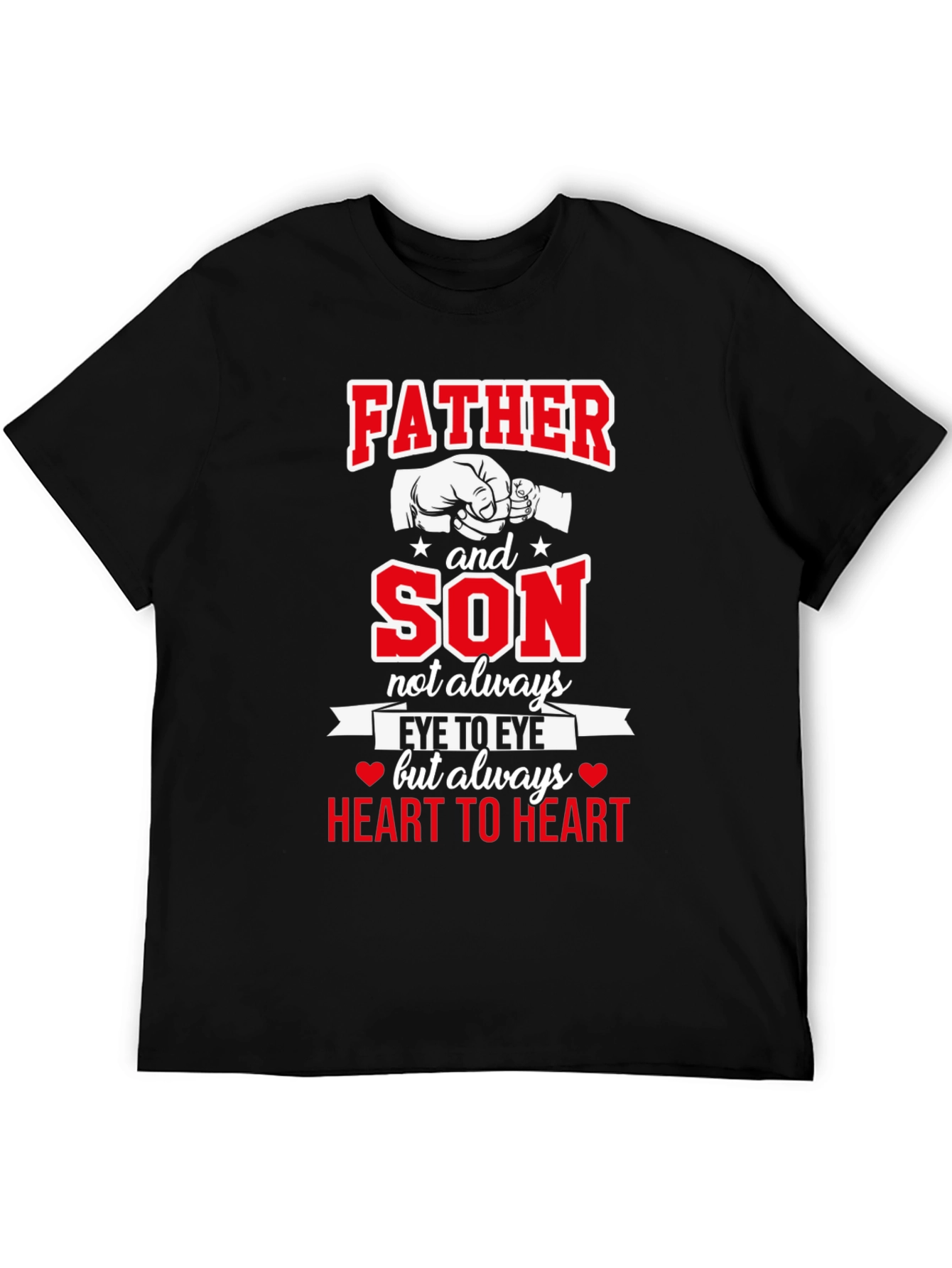 Father and Son Heart to Heart Black T-Shirt