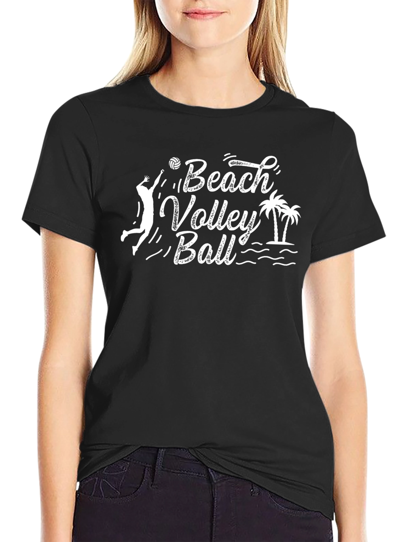 Beach Volleyball Graphic Tee - Sporty Black T-Shirt