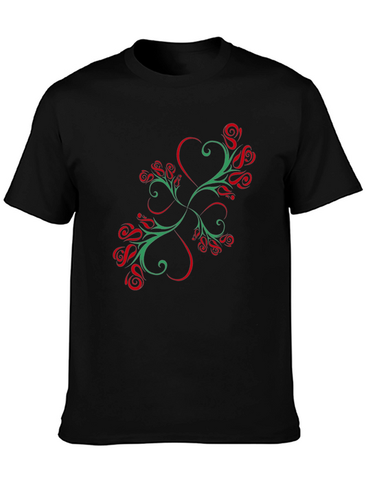 Black T-Shirt with Floral Heart Graphic