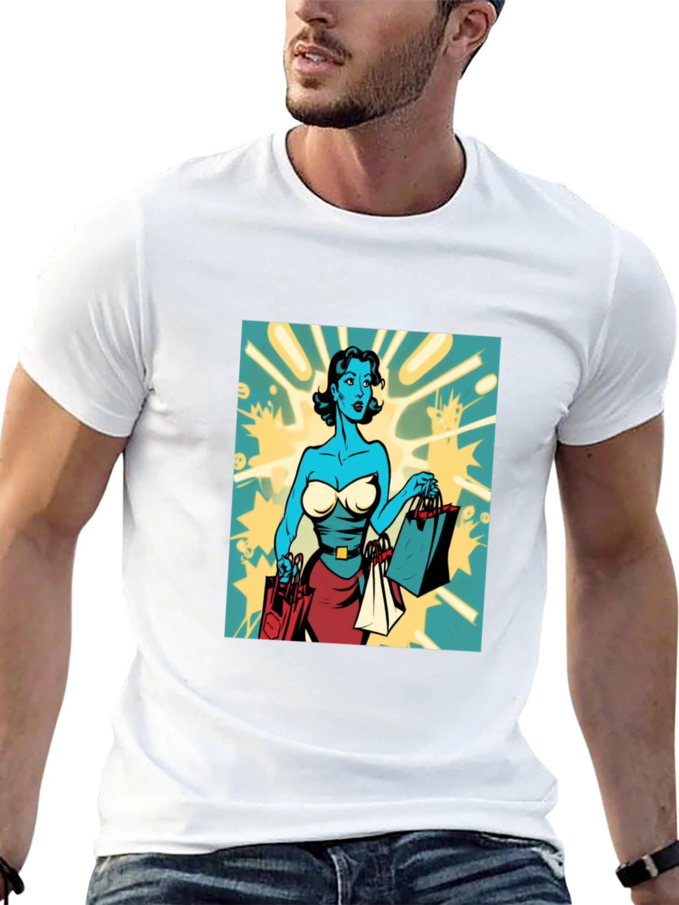 Retro Comic Style Shopping T-Shirt