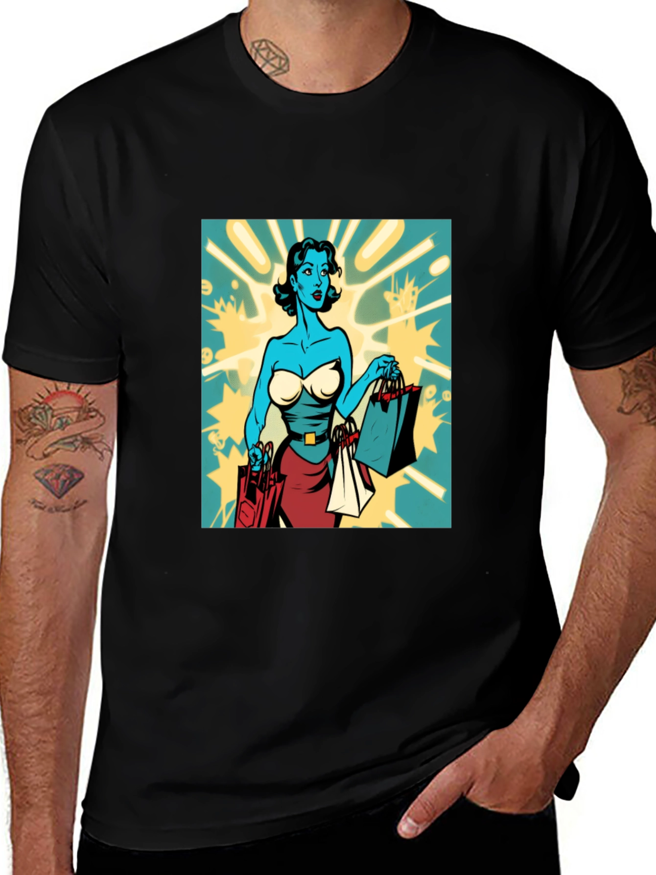 Retro Comic Style Shopping T-Shirt