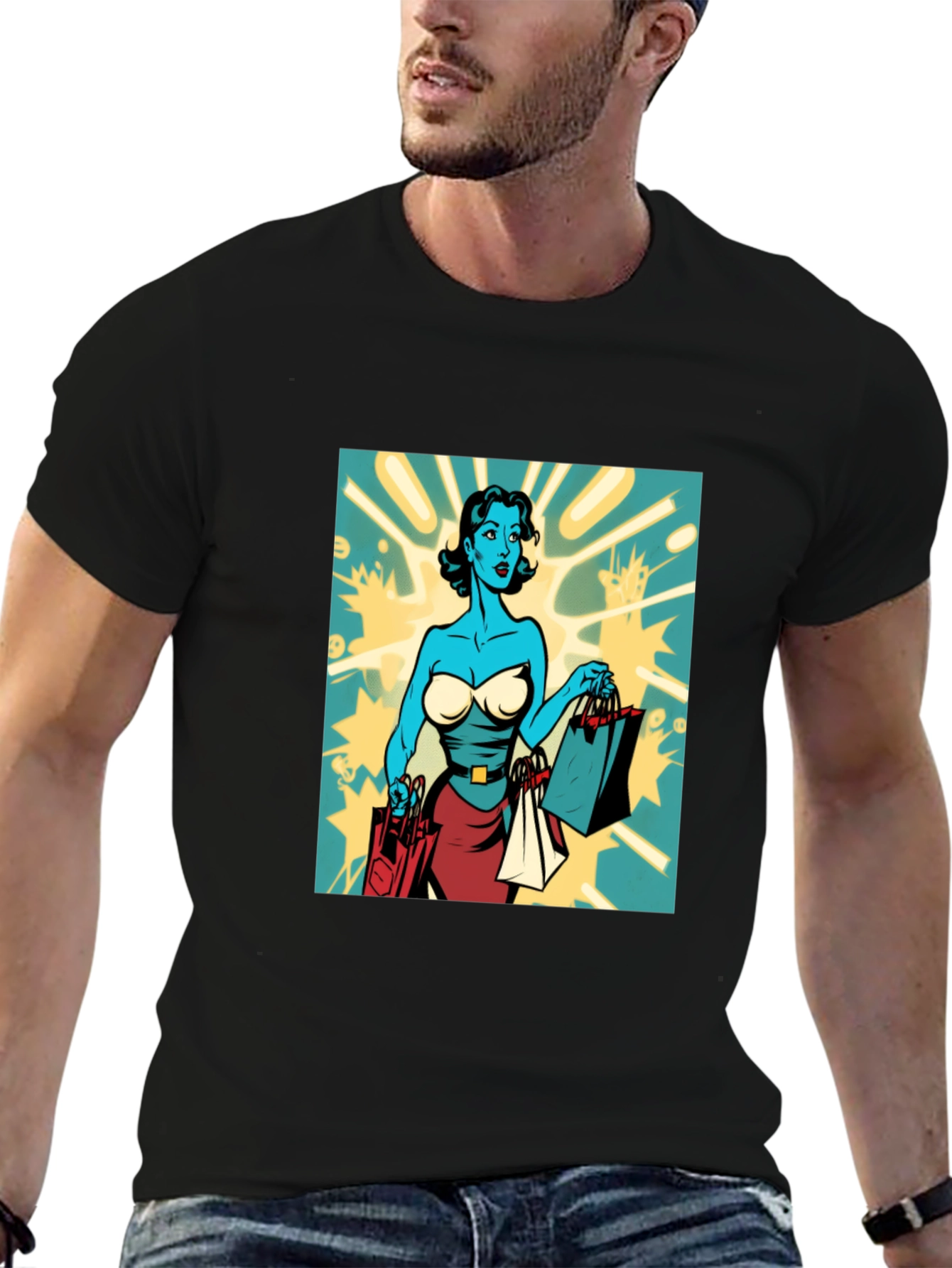 Retro Comic Style Shopping T-Shirt