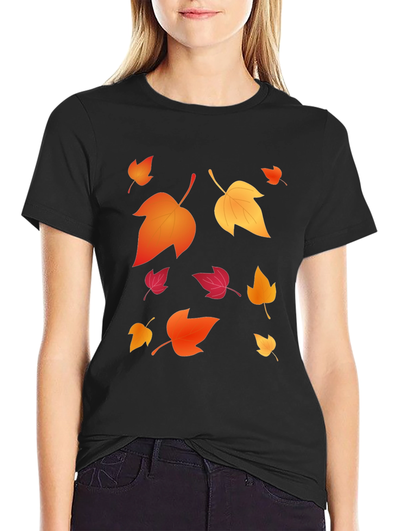 Autumn Leaves Graphic Black T-Shirt