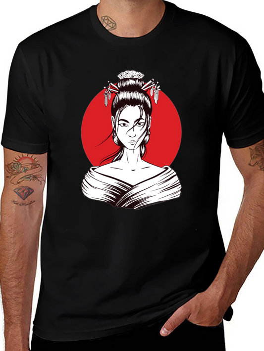 Geisha Graphic Tee - Modern Artistic Style