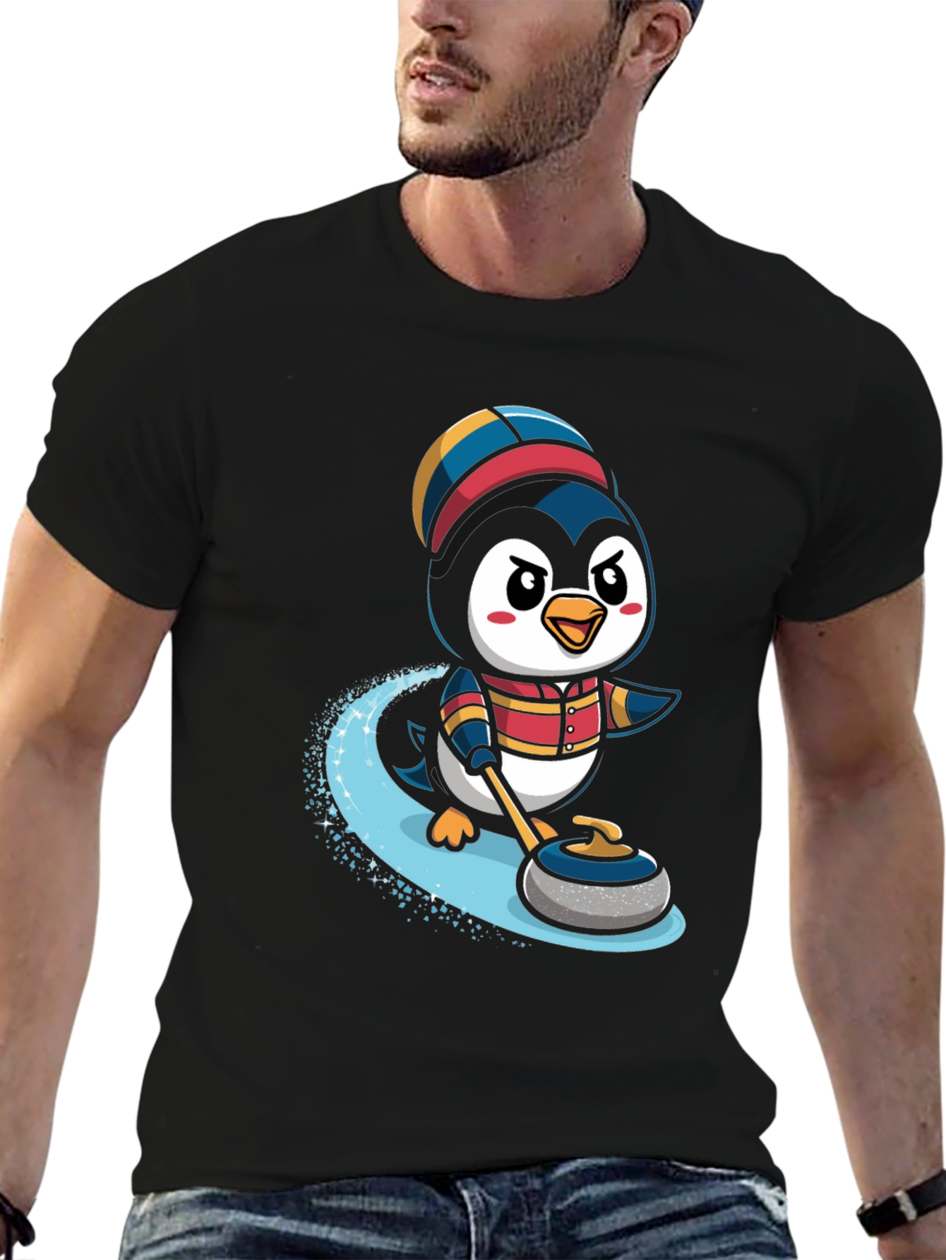 Penguin Curling T-Shirt - Cute Cartoon Design