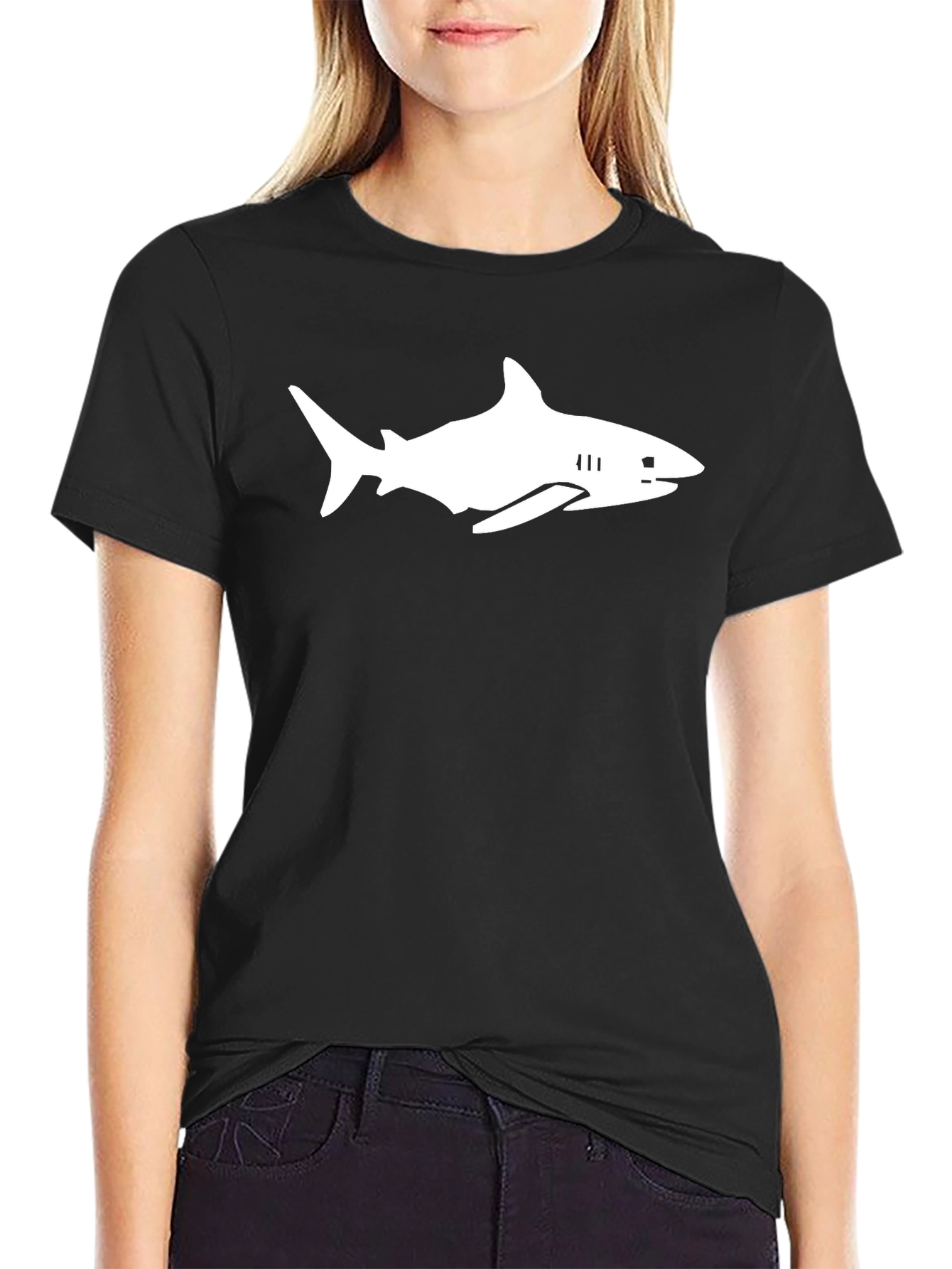 Shark Graphic Tee - Black Cotton T-Shirt