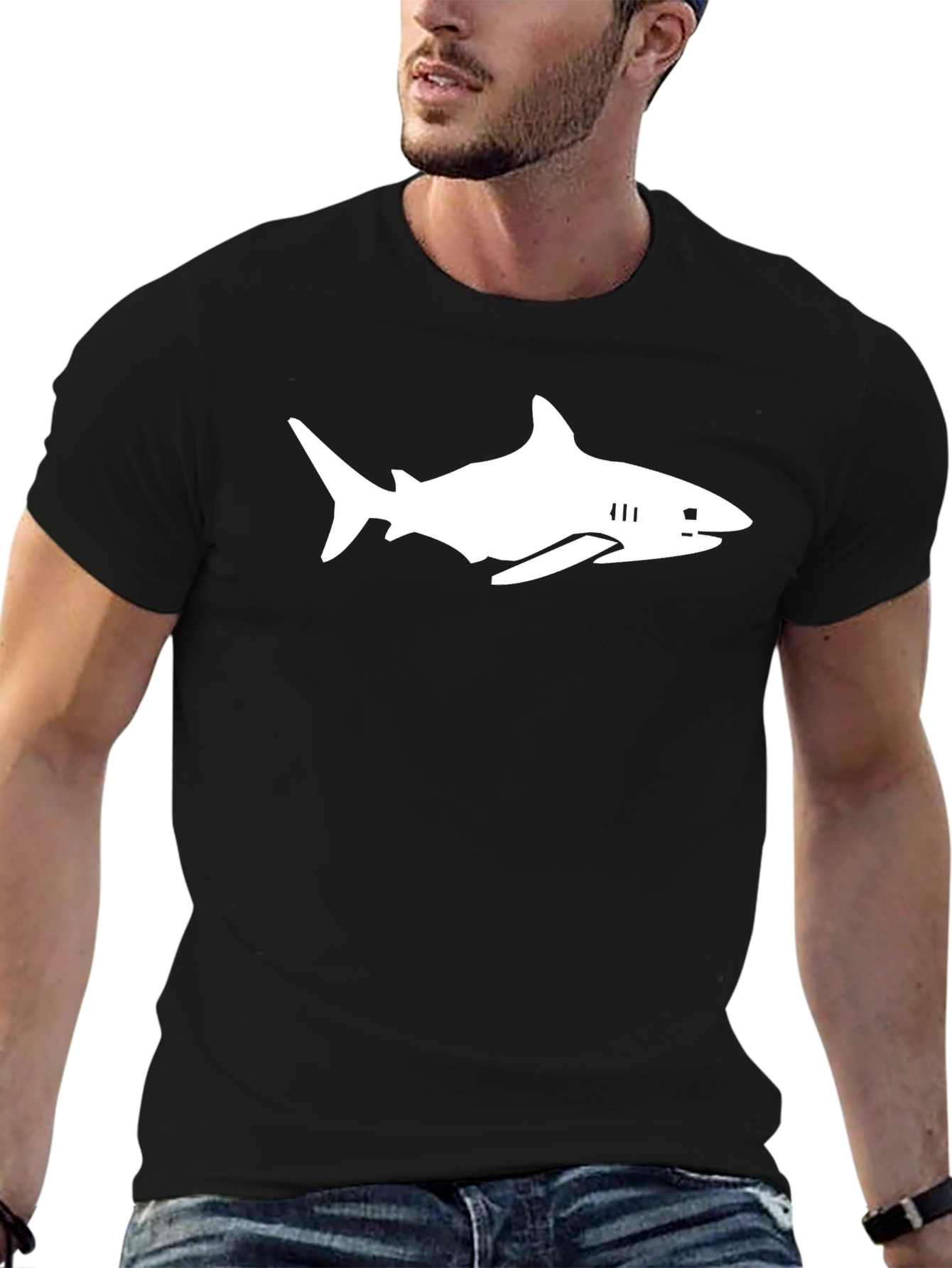 Shark Graphic Tee - Black Cotton T-Shirt