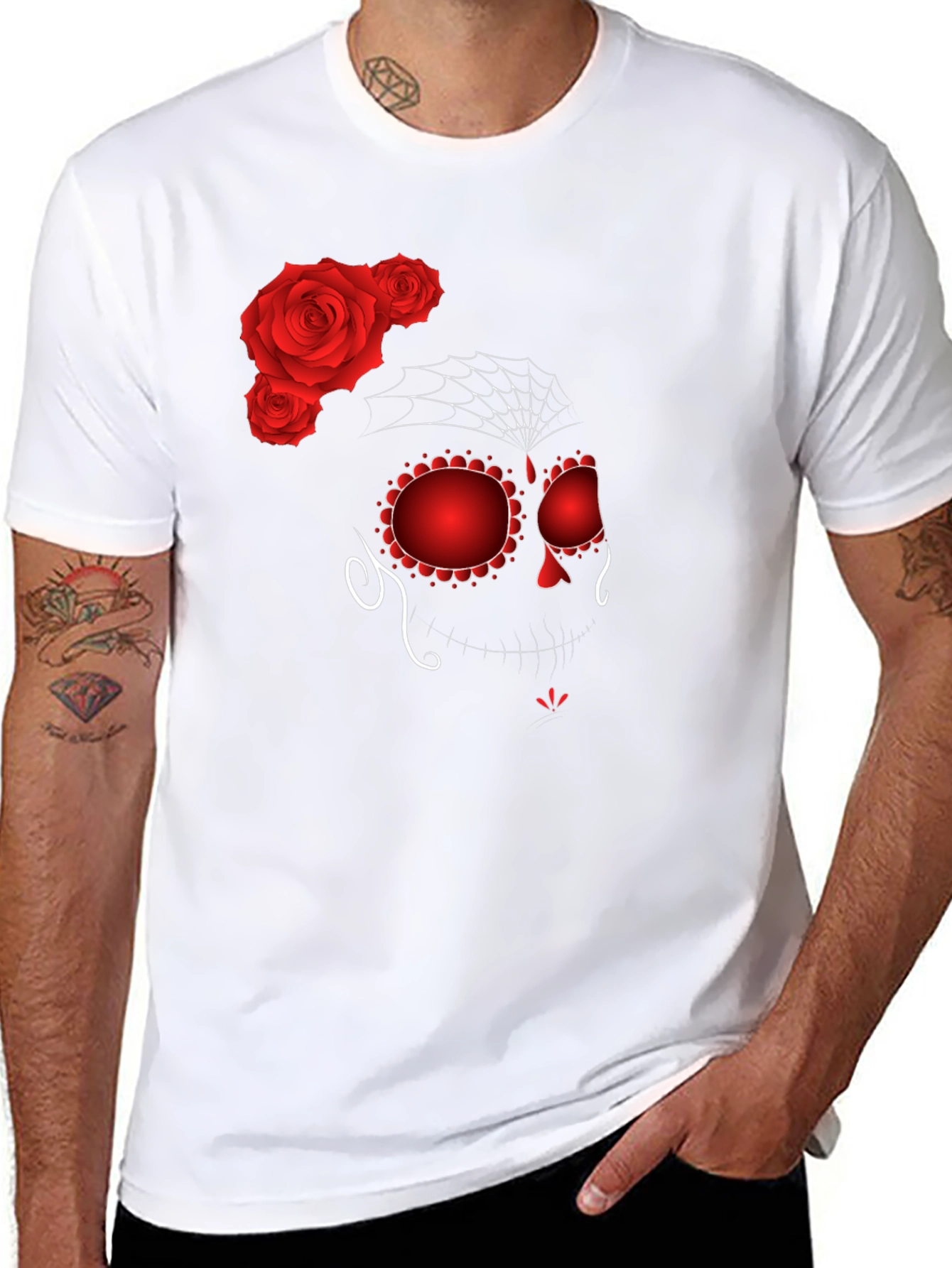 Sugar Skull Rose Graphic Tee - Black