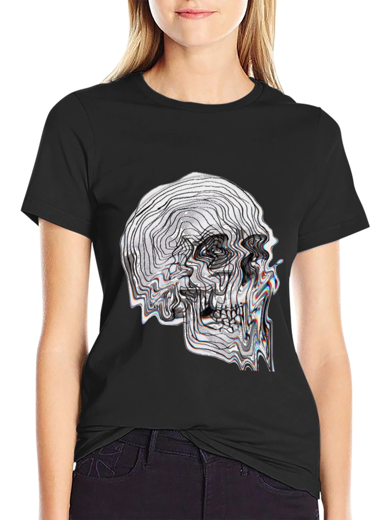 Abstract Skull Graphic Tee - Black