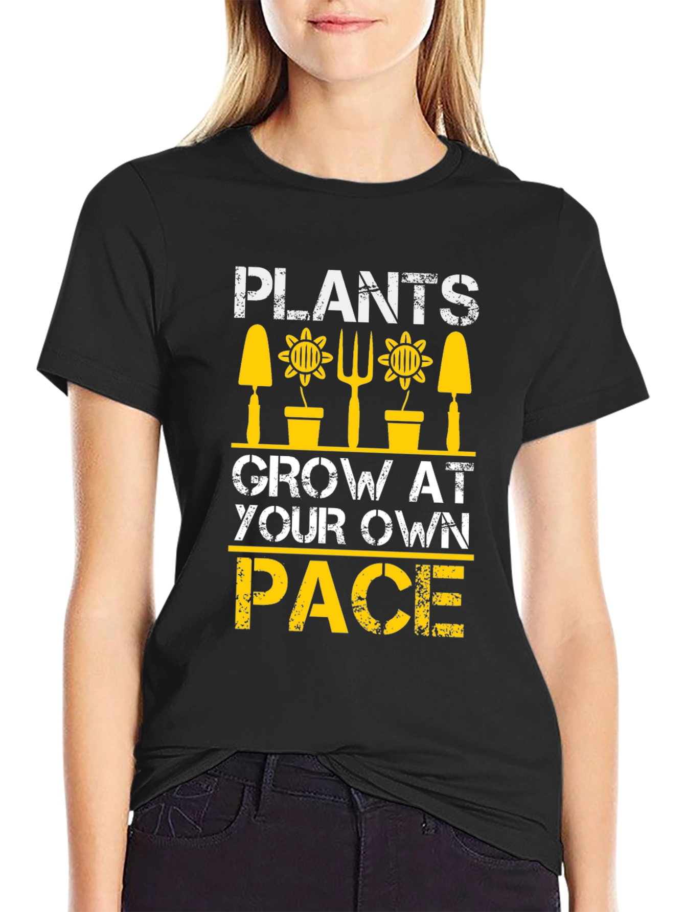 Plants Grow At Your Own Pace Black T-Shirt
