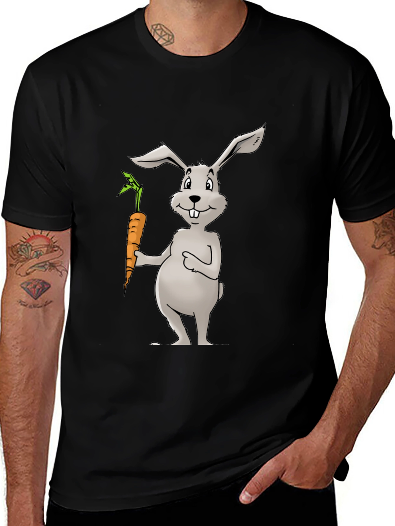 Bunny & Carrot Graphic T-Shirt - Mens Black Tee
