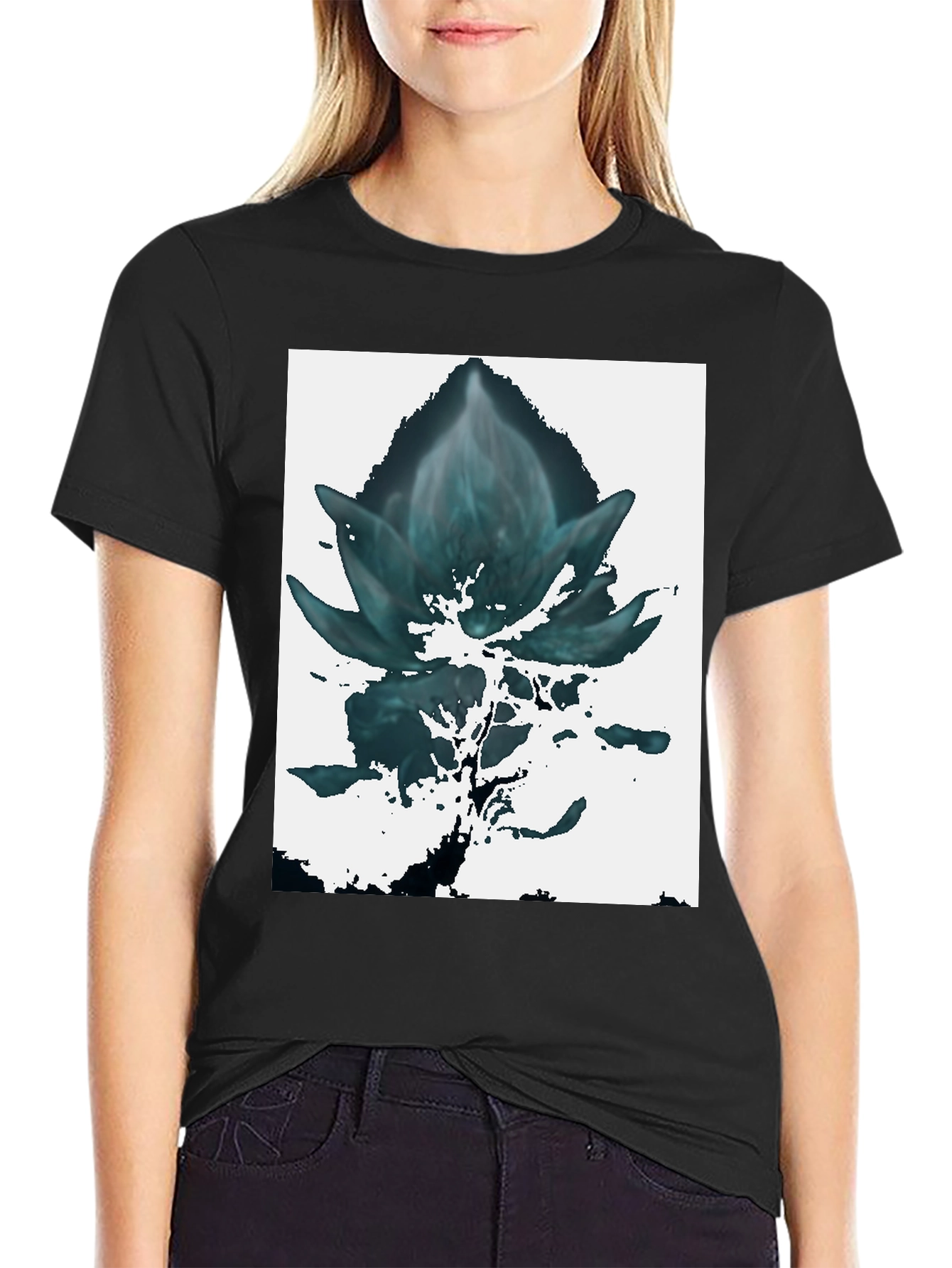 Abstract Floral Graphic Tee - Black