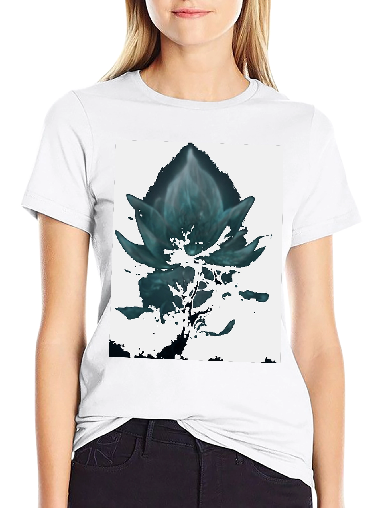 Abstract Floral Graphic Tee - Black