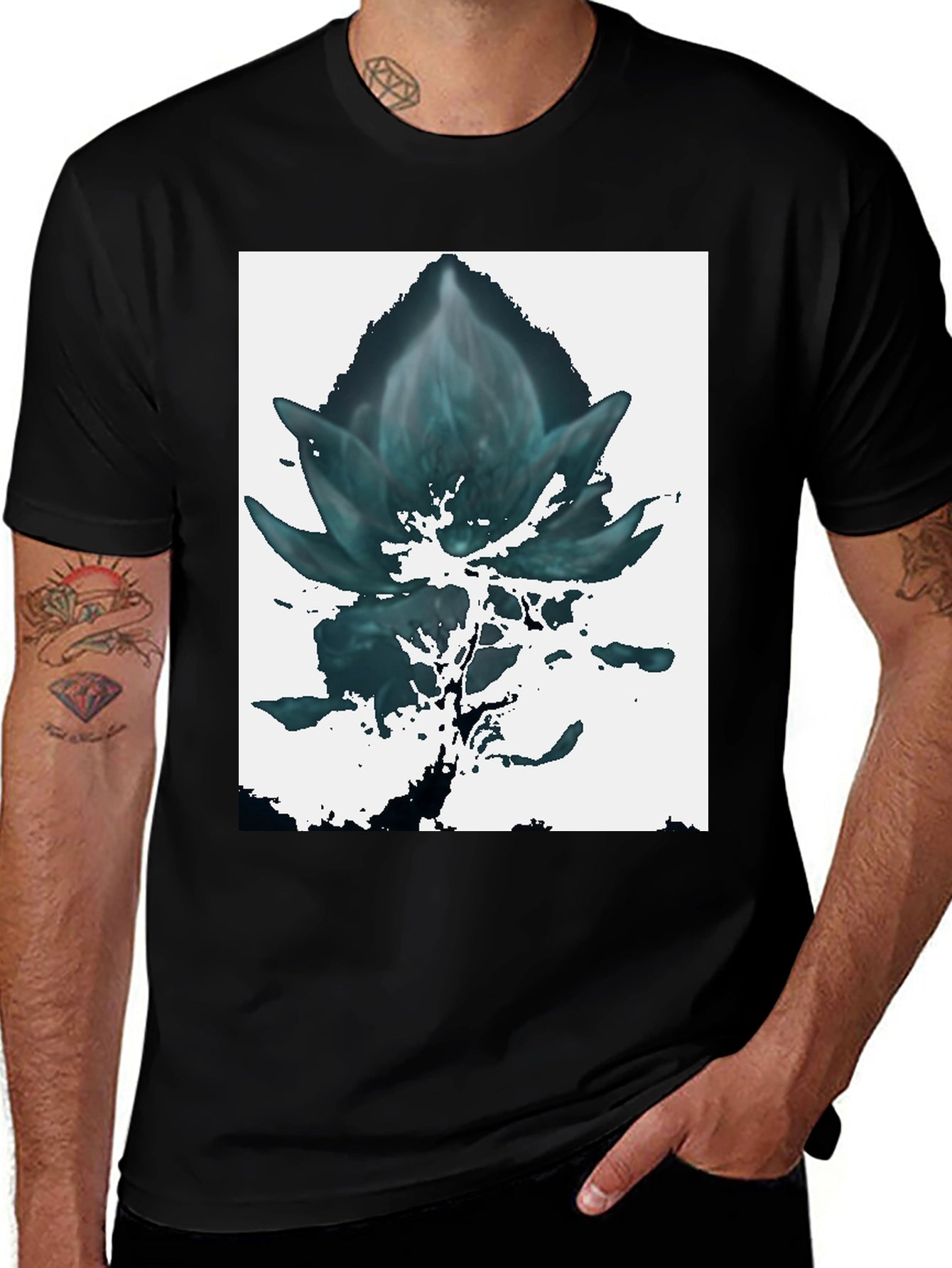 Abstract Floral Graphic Tee - Black