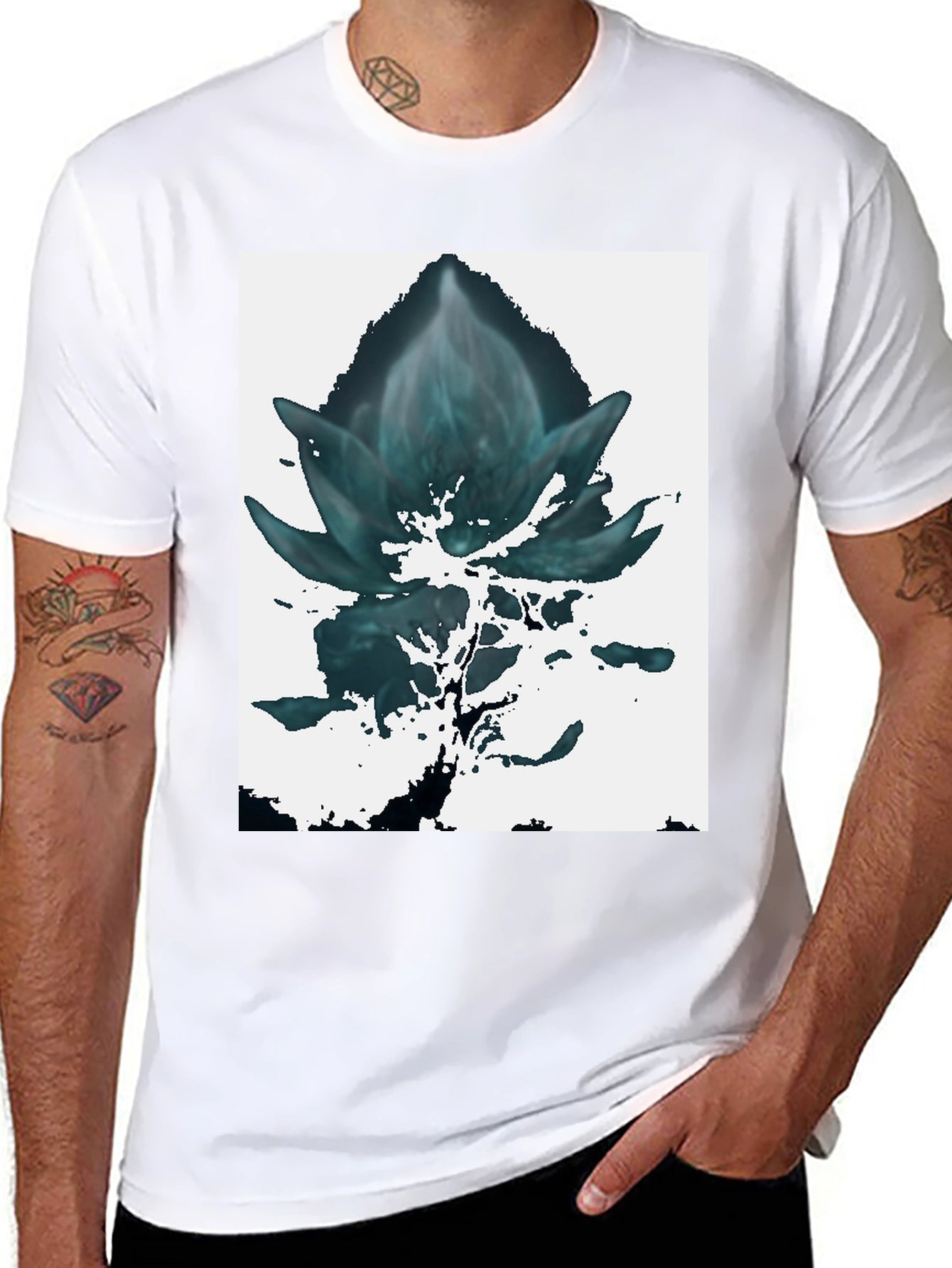 Abstract Floral Graphic Tee - Black