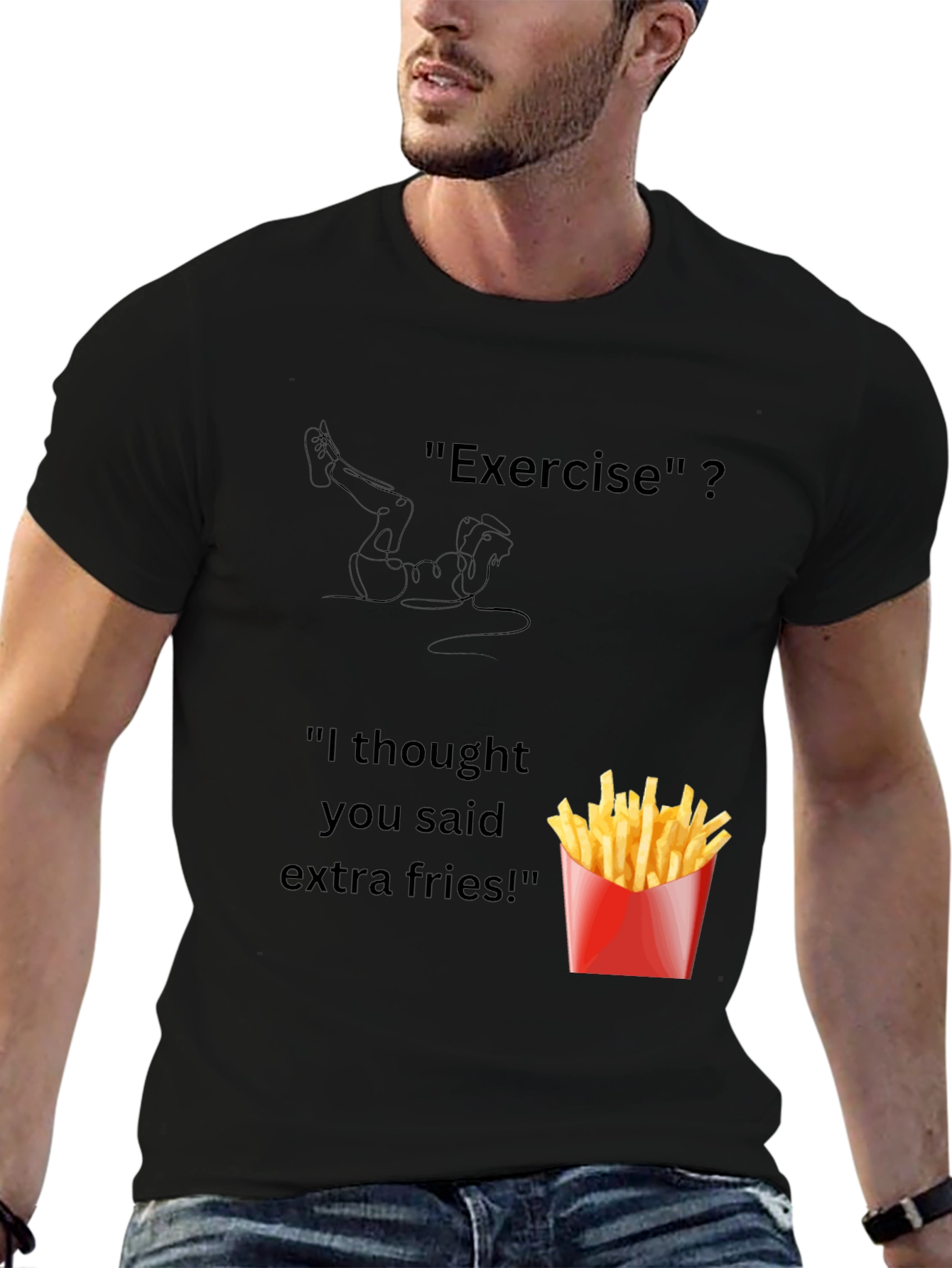 Exercise? Extra Fries! Mens Graphic Tee