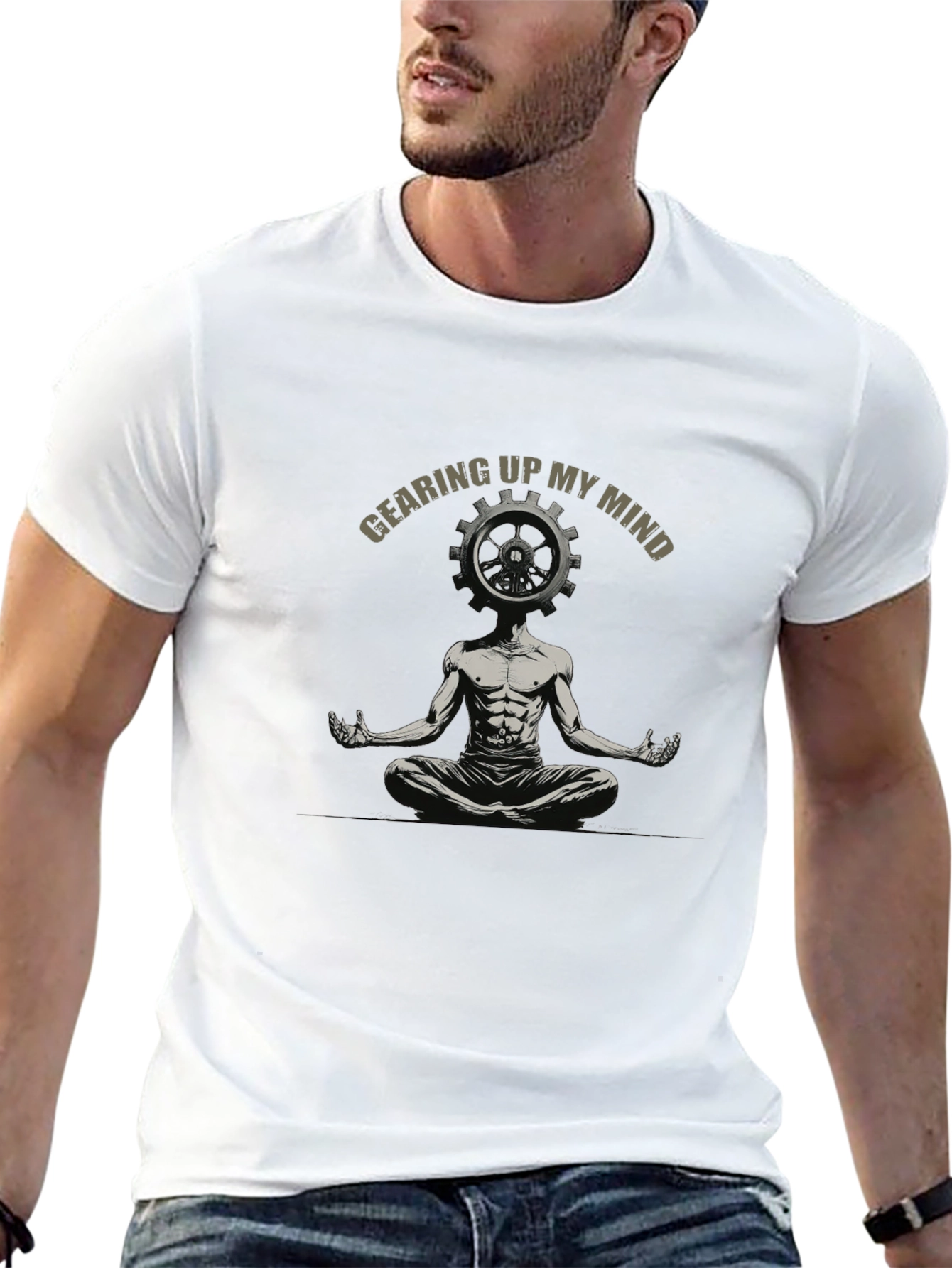 Gearing Up My Mind Black Graphic T-Shirt