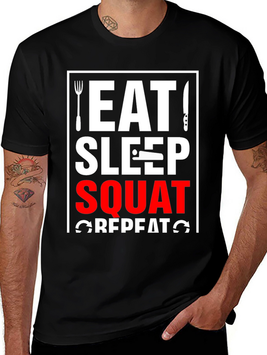Eat Sleep Squat Repeat Black Graphic Tee