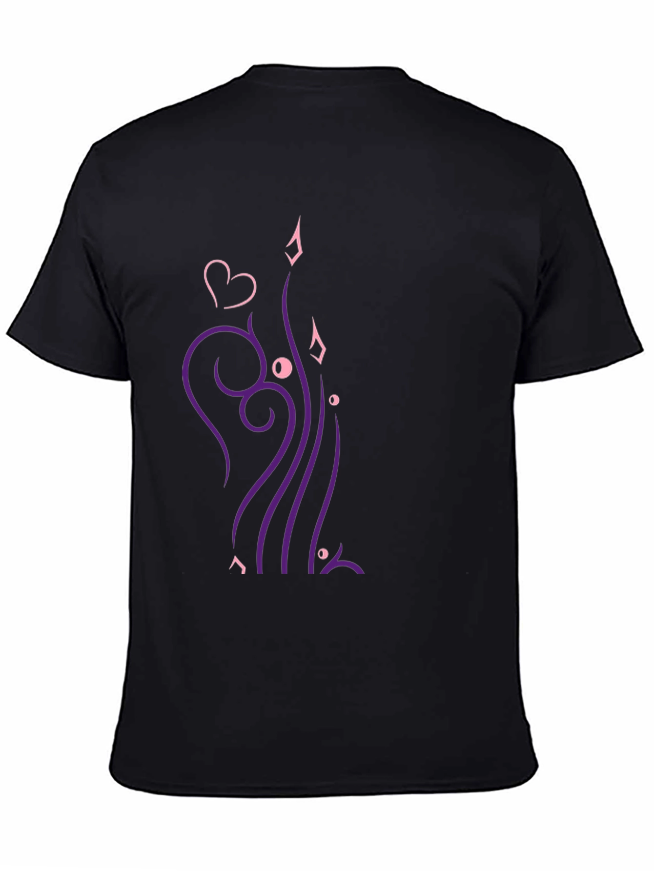 Stylish Black T-Shirt with Heart & Swirl Design