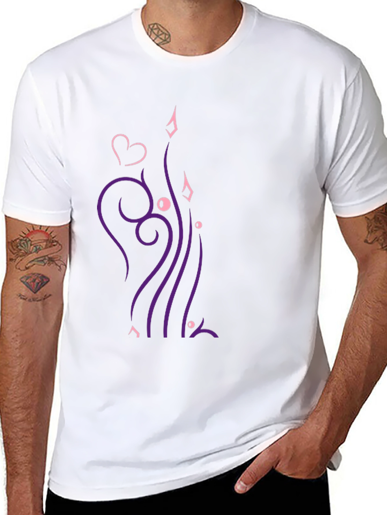 Stylish Black T-Shirt with Heart & Swirl Design