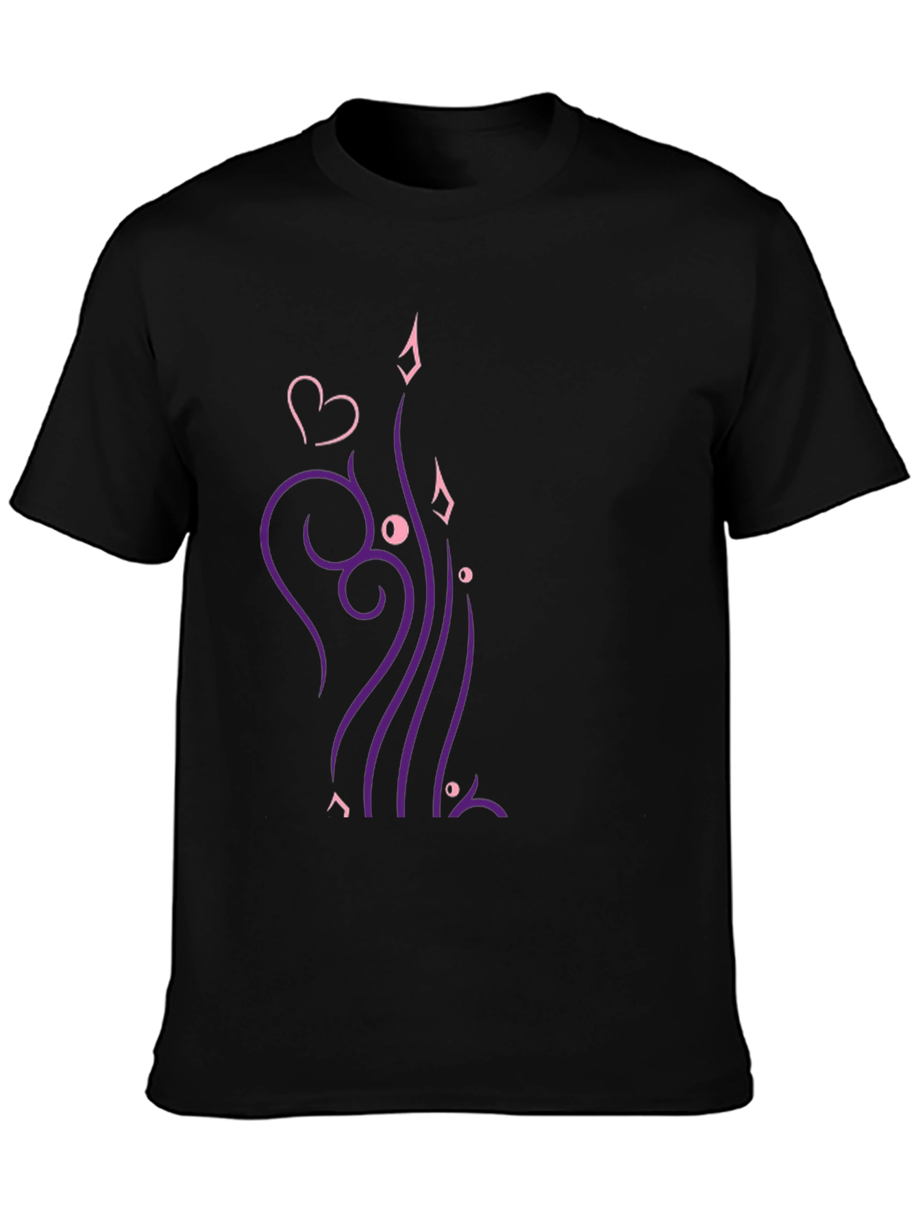 Stylish Black T-Shirt with Heart & Swirl Design