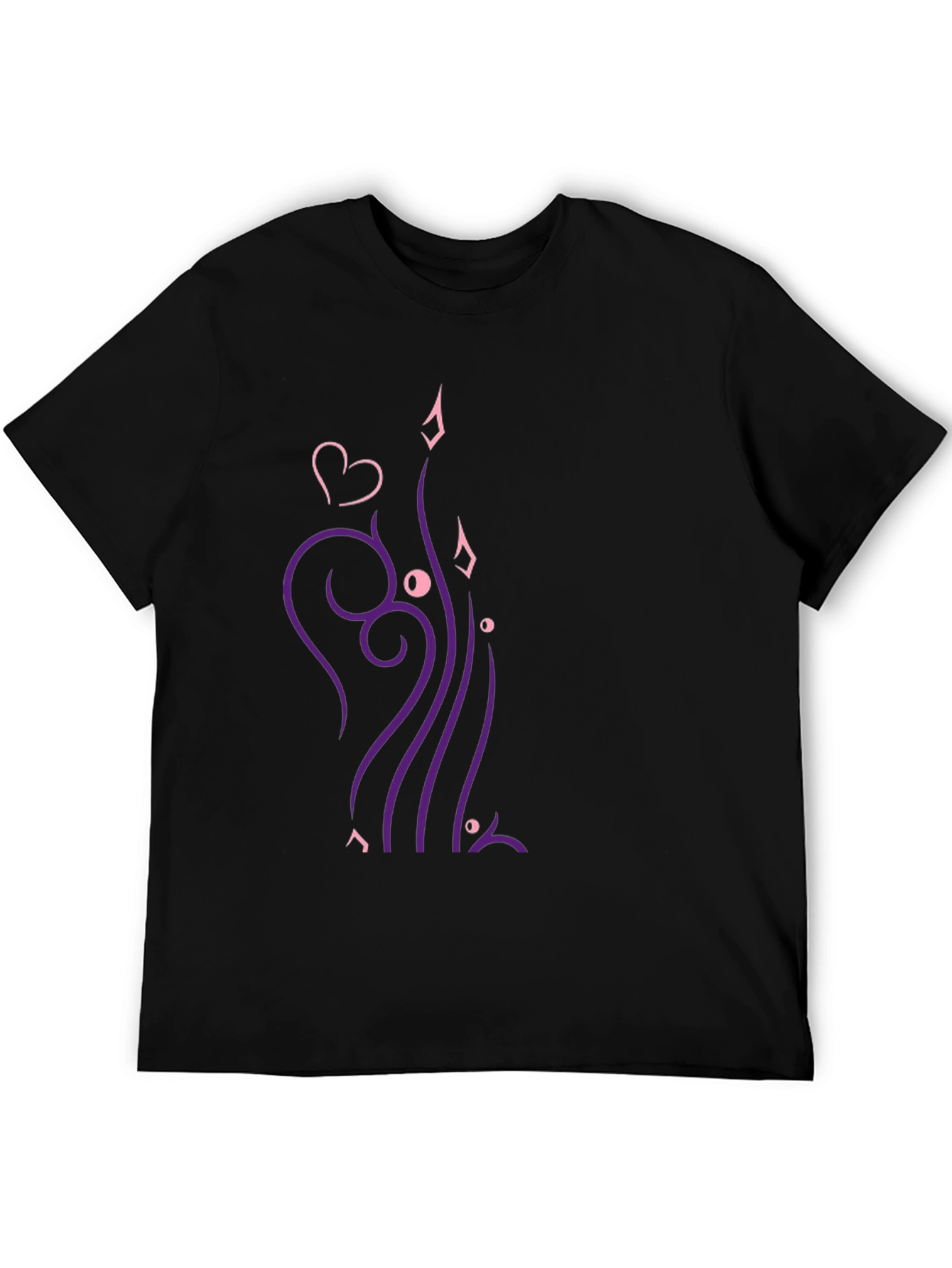 Stylish Black T-Shirt with Heart & Swirl Design