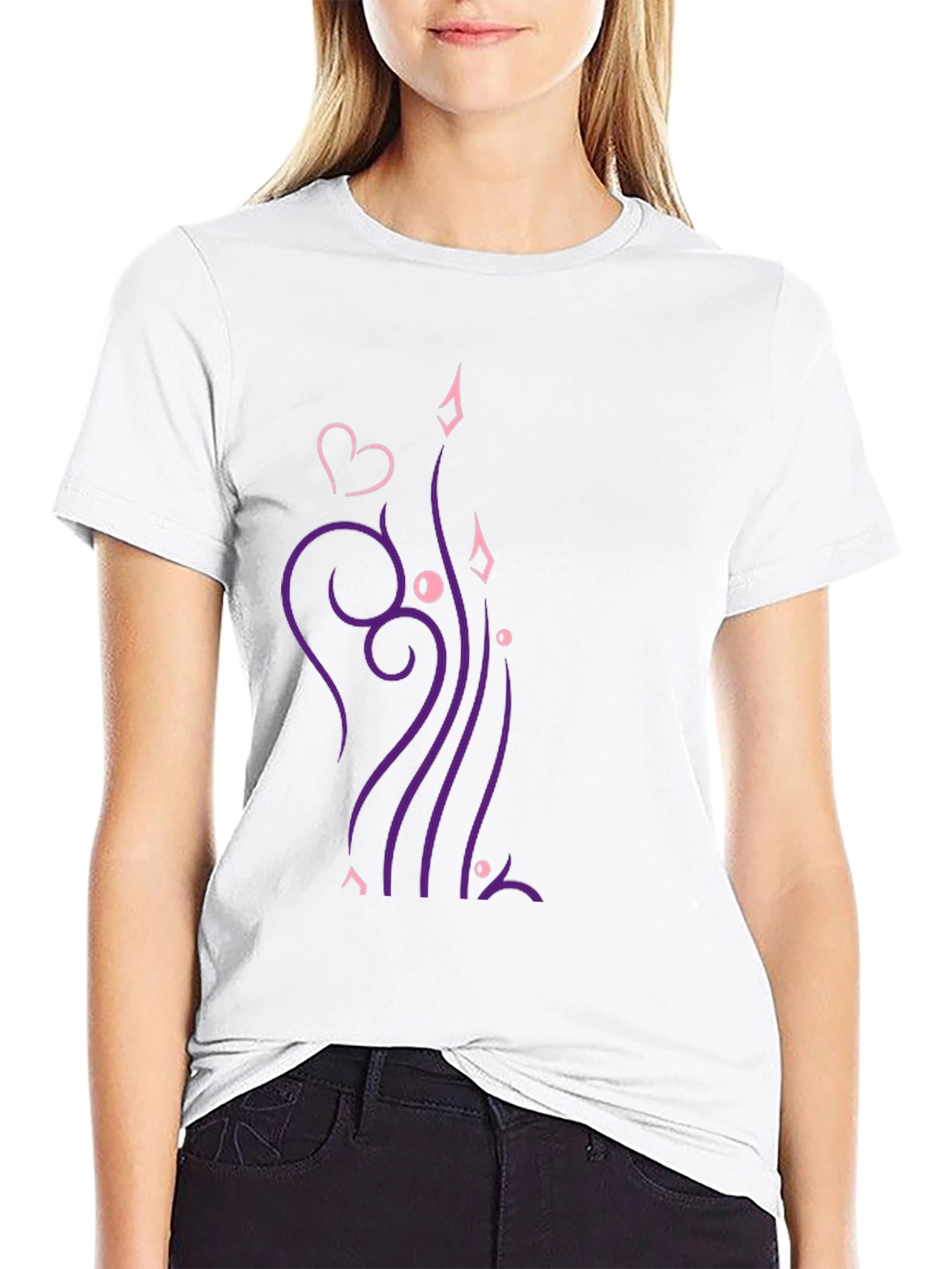 Stylish Black T-Shirt with Heart & Swirl Design