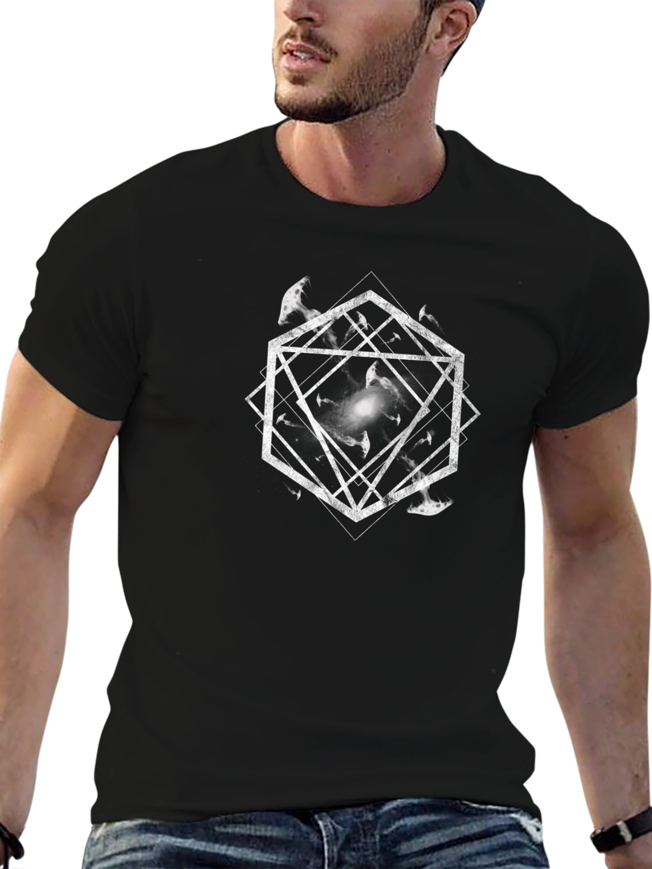 Geometric Galaxy Graphic T-Shirt - Black