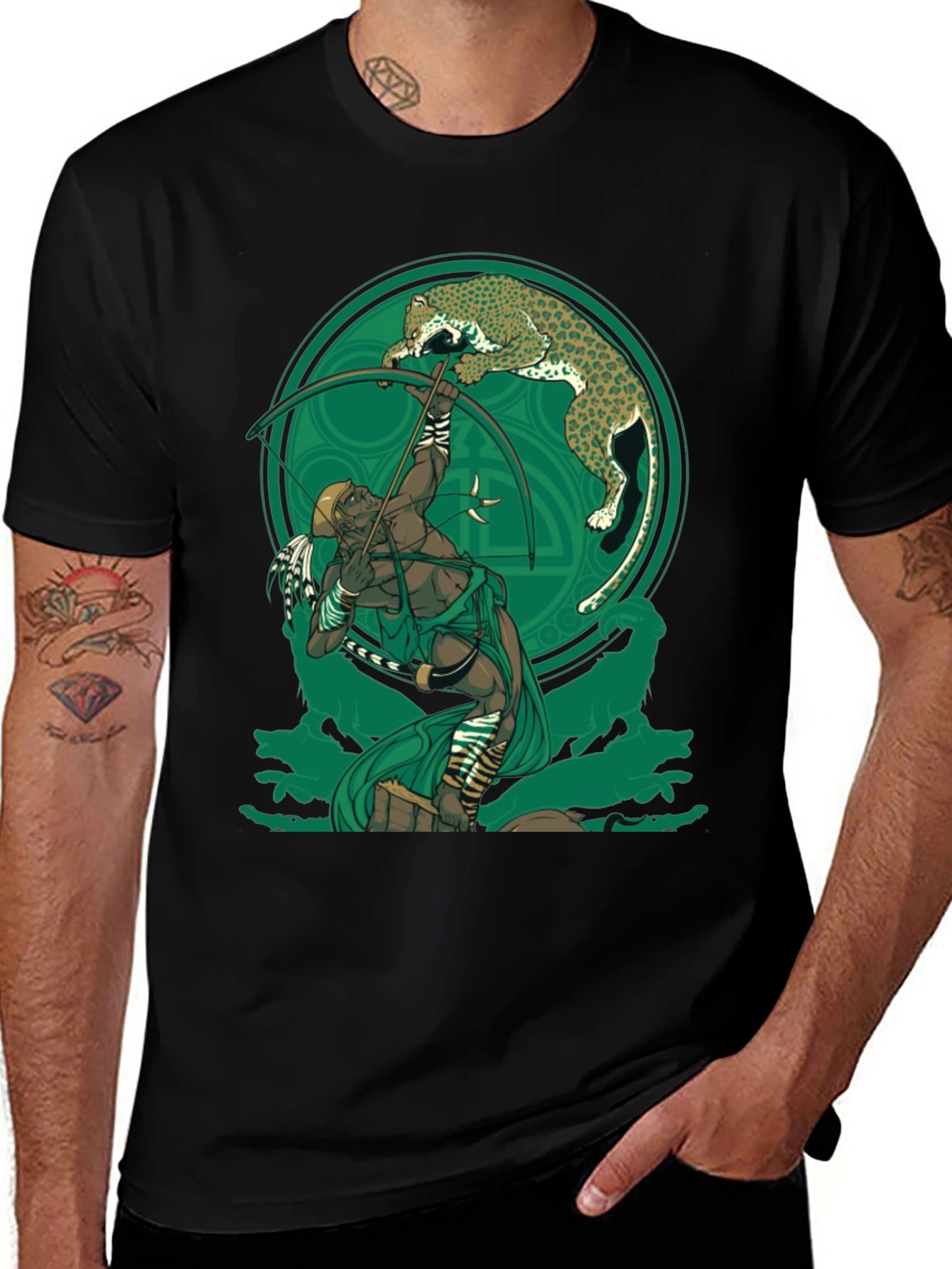 Archer & Leopard Graphic Tee - Black