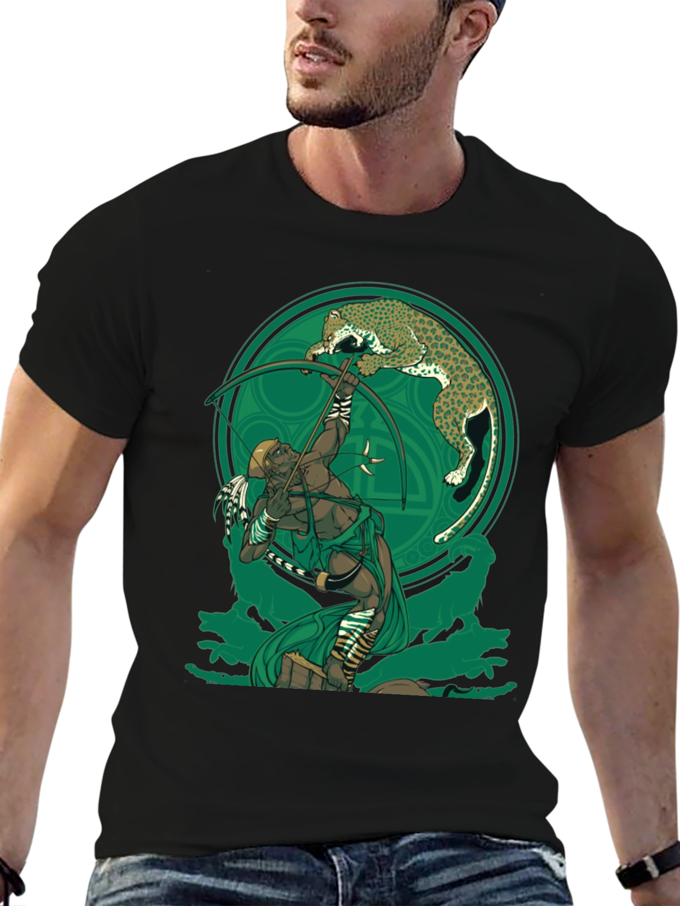Archer & Leopard Graphic Tee - Black