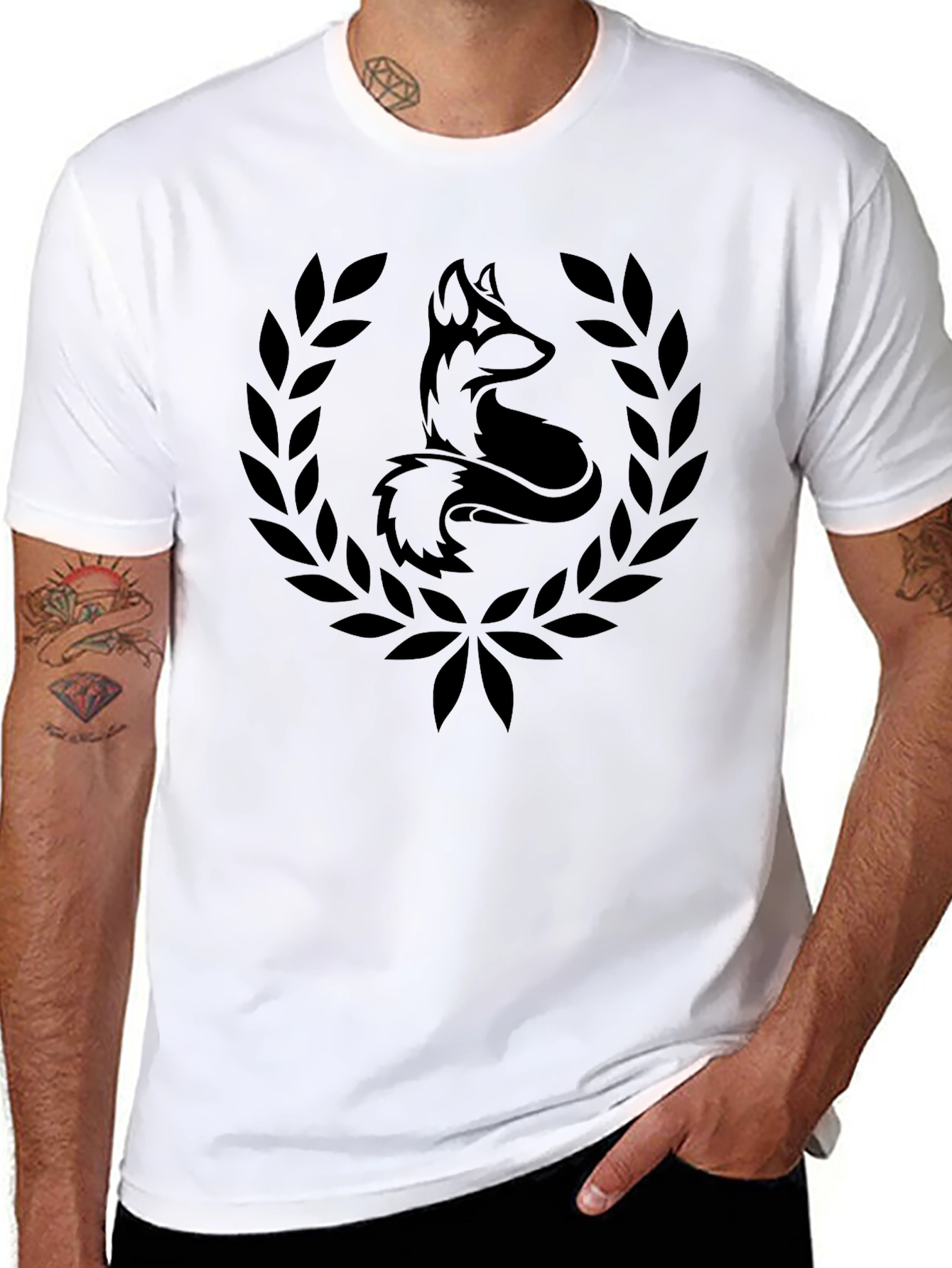 Fox & Laurel Wreath Black Graphic Tee
