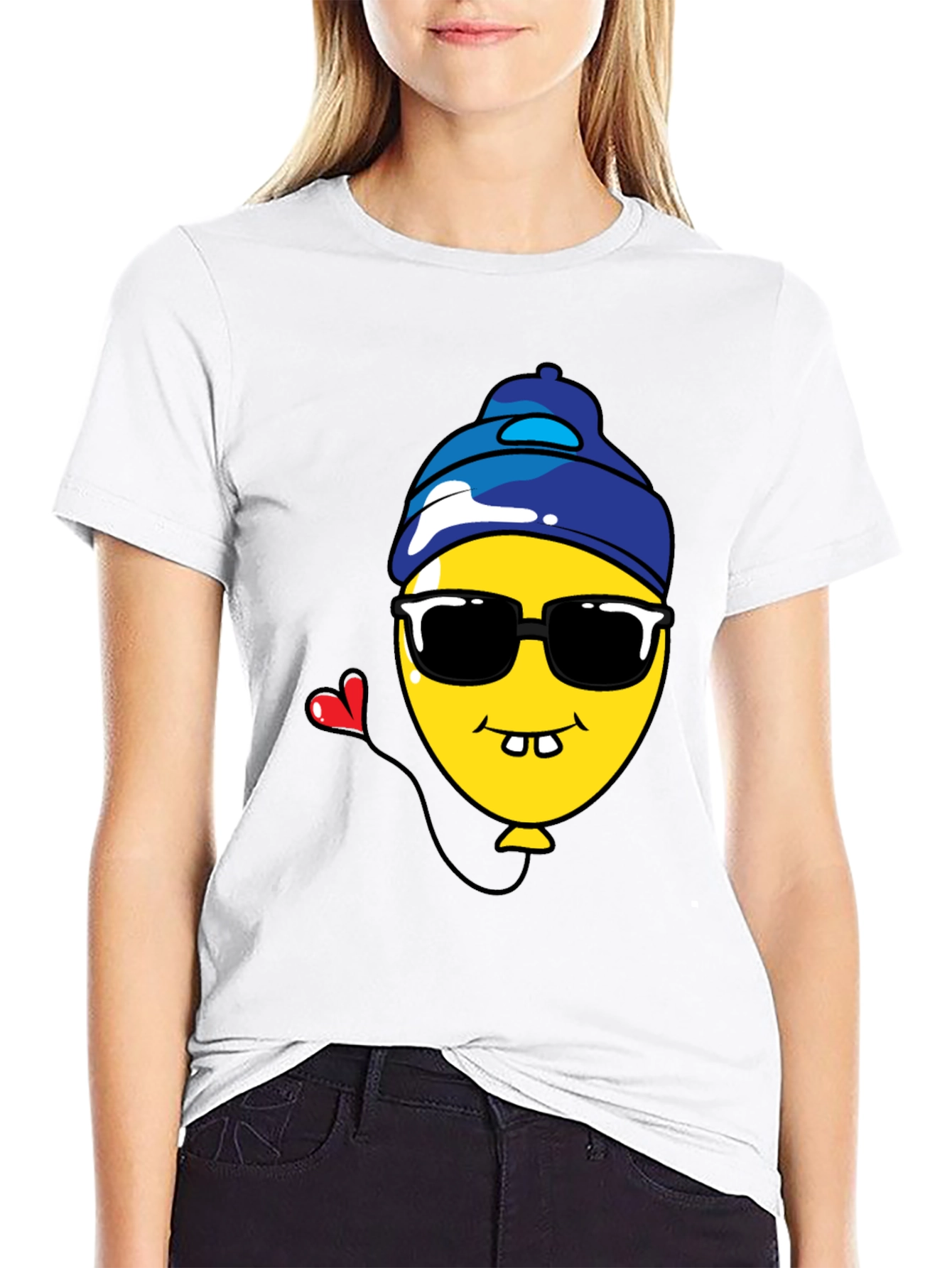 Funny Cartoon Balloon Graphic Tee - Black