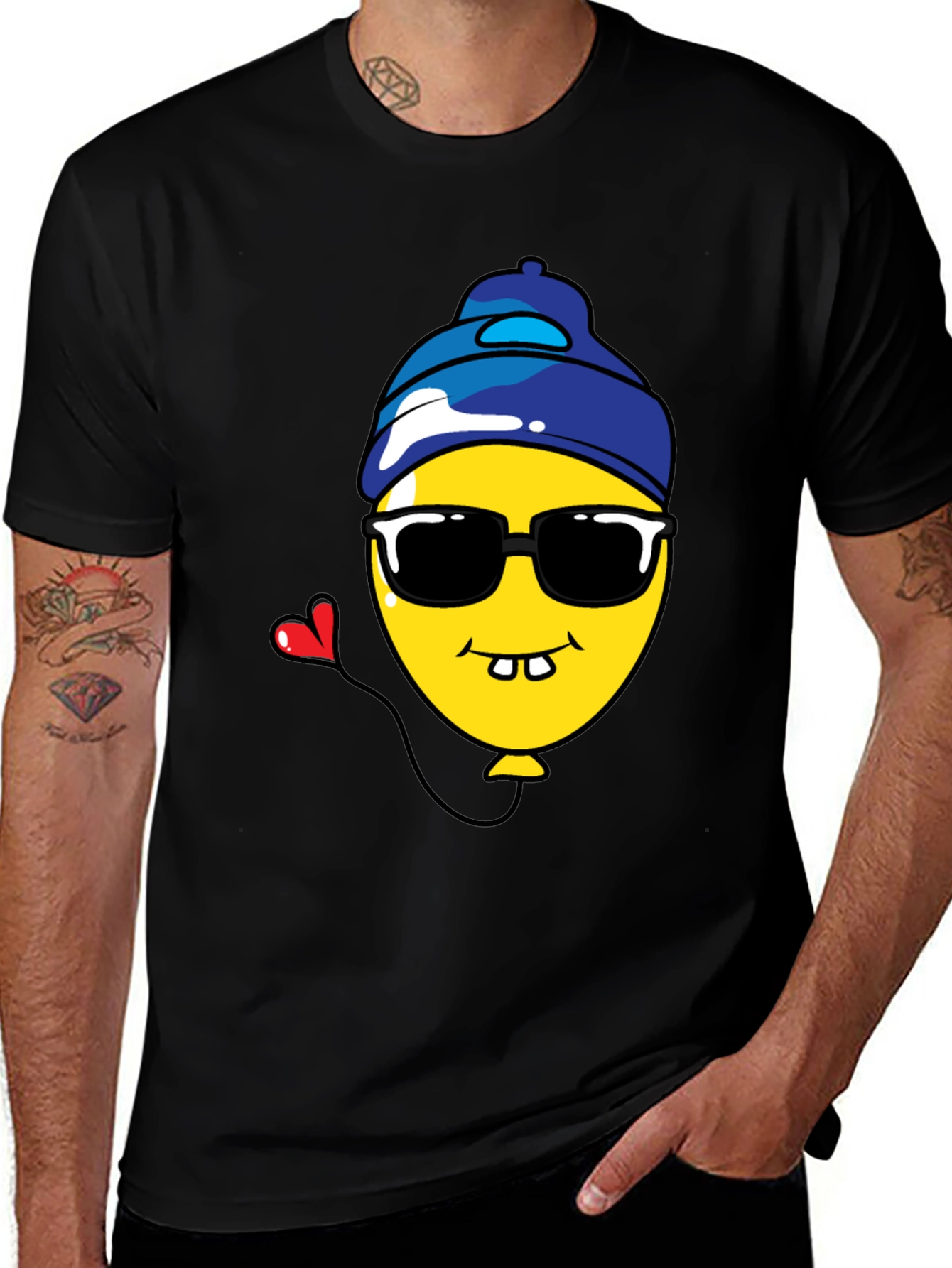 Funny Cartoon Balloon Graphic Tee - Black