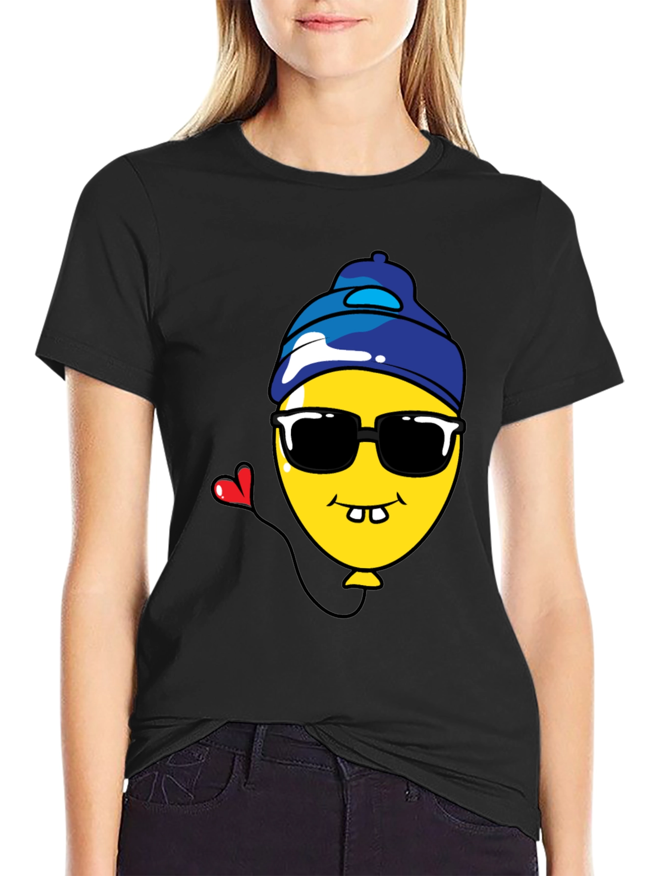 Funny Cartoon Balloon Graphic Tee - Black
