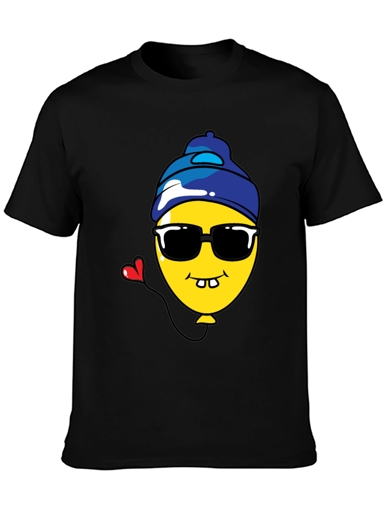 Funny Cartoon Balloon Graphic Tee - Black