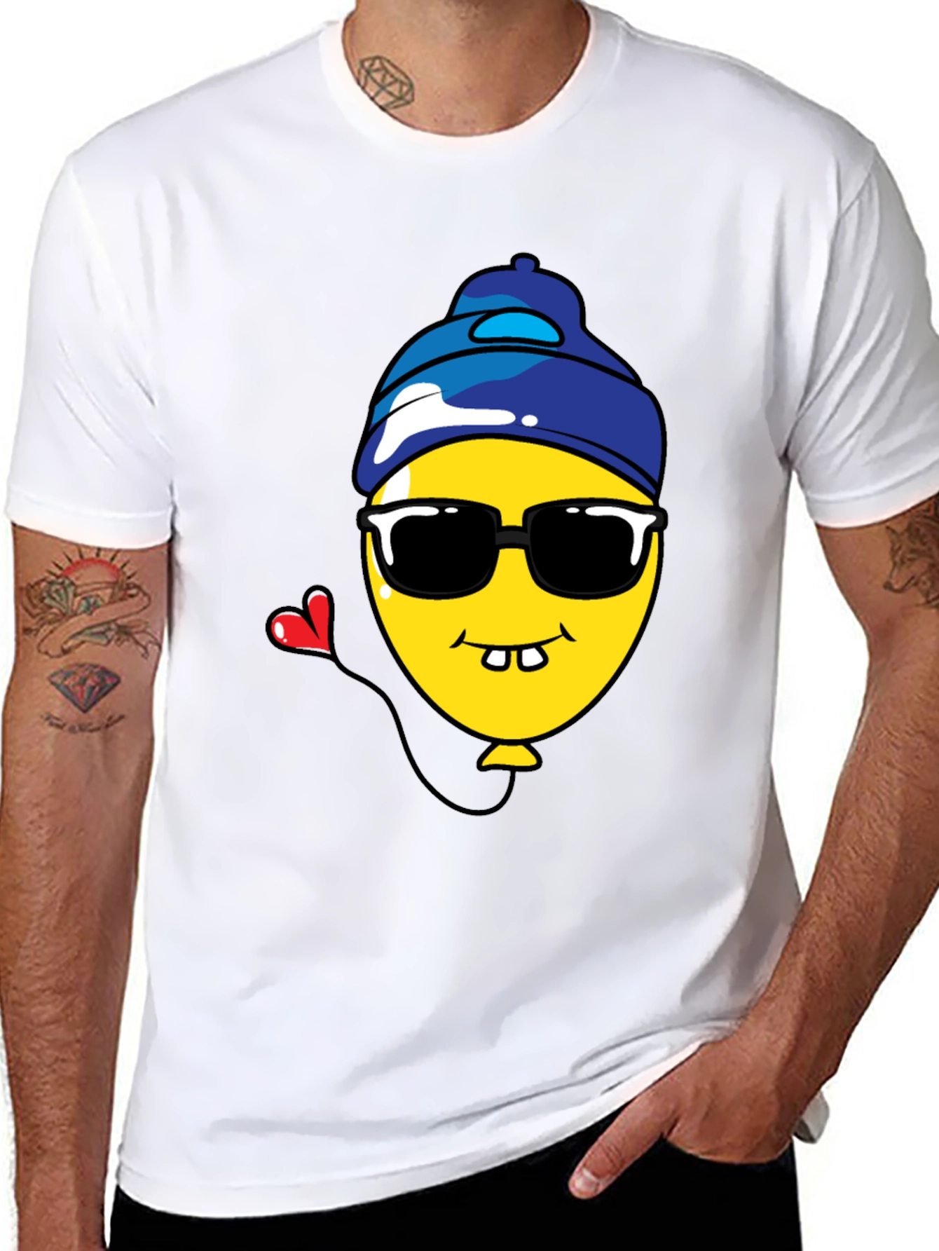 Funny Cartoon Balloon Graphic Tee - Black