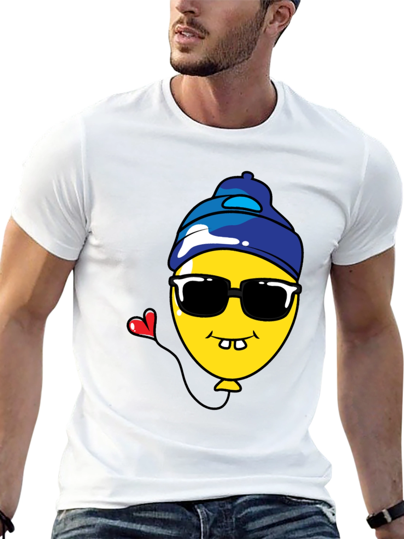 Funny Cartoon Balloon Graphic Tee - Black