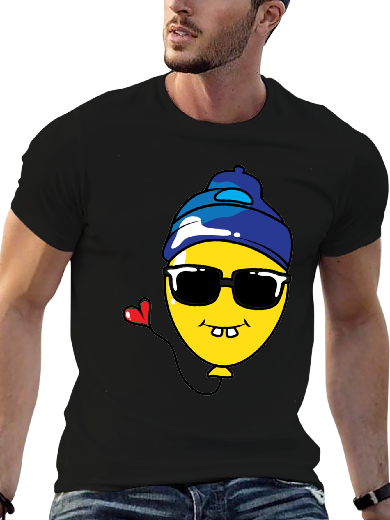 Funny Cartoon Balloon Graphic Tee - Black