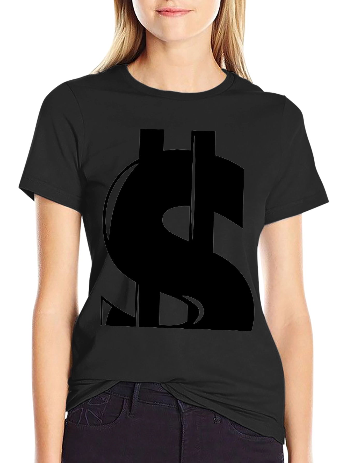 Black Dollar Sign Graphic T-Shirt